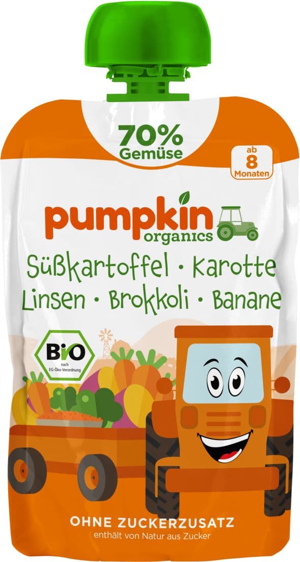 pumpkin organics Bio Quetschie Süßkartoffel, Karotte, Linsen, Brokkoli, Banane