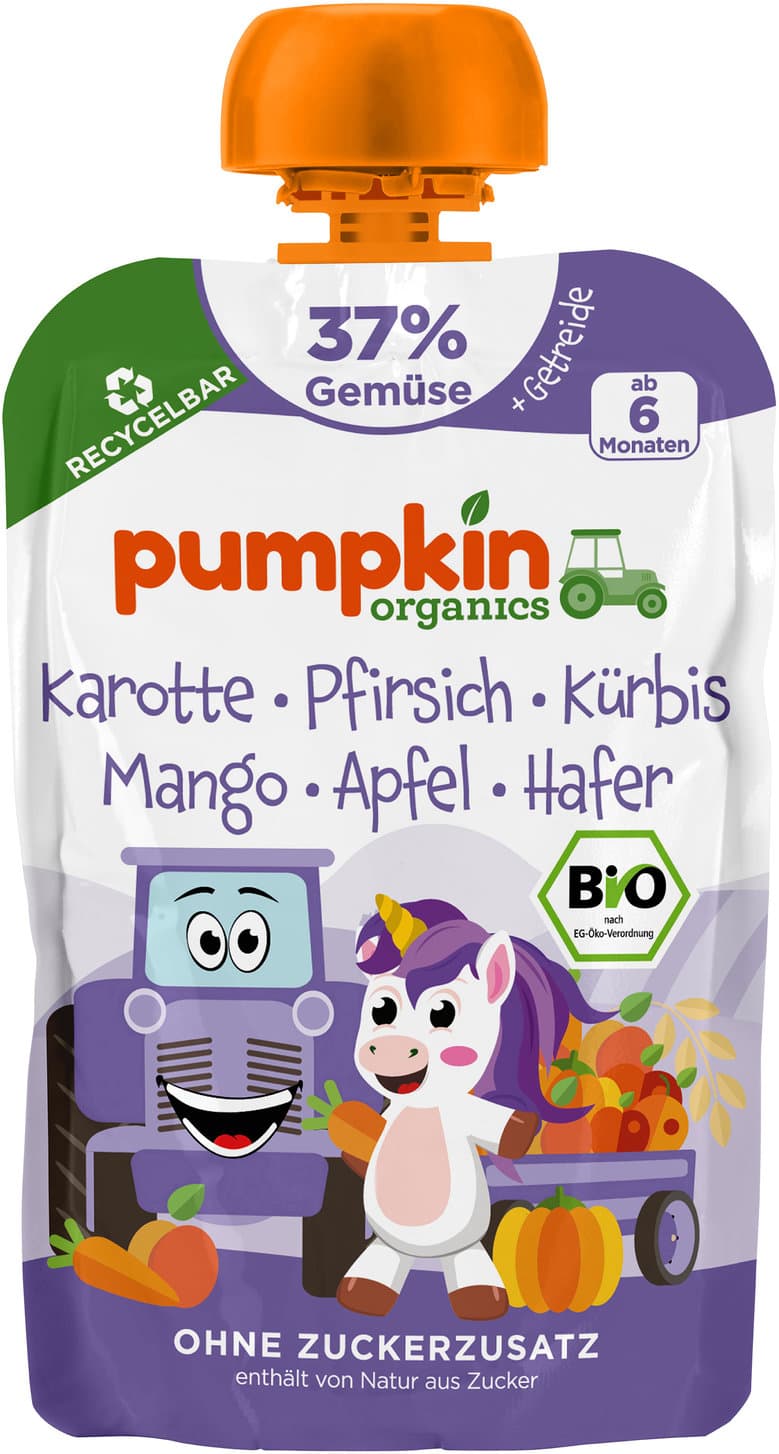 pumpkin organics Bio Quetschie Karotte, Pfirsich, Kürbis, Mango, Apfel, Hafer