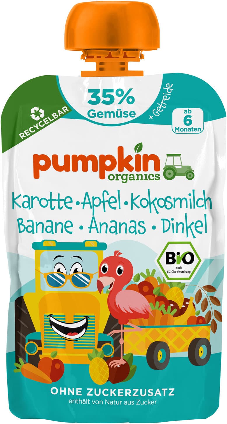 pumpkin organics Bio Quetschie Karotte, Apfel, Kokosmilch, Banane, Ananas, Dinkel