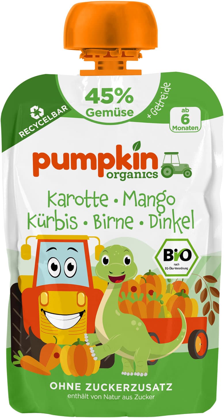 pumpkin organics Bio Quetschie Karotte, Mango, Kürbis, Birne, Dinkel
