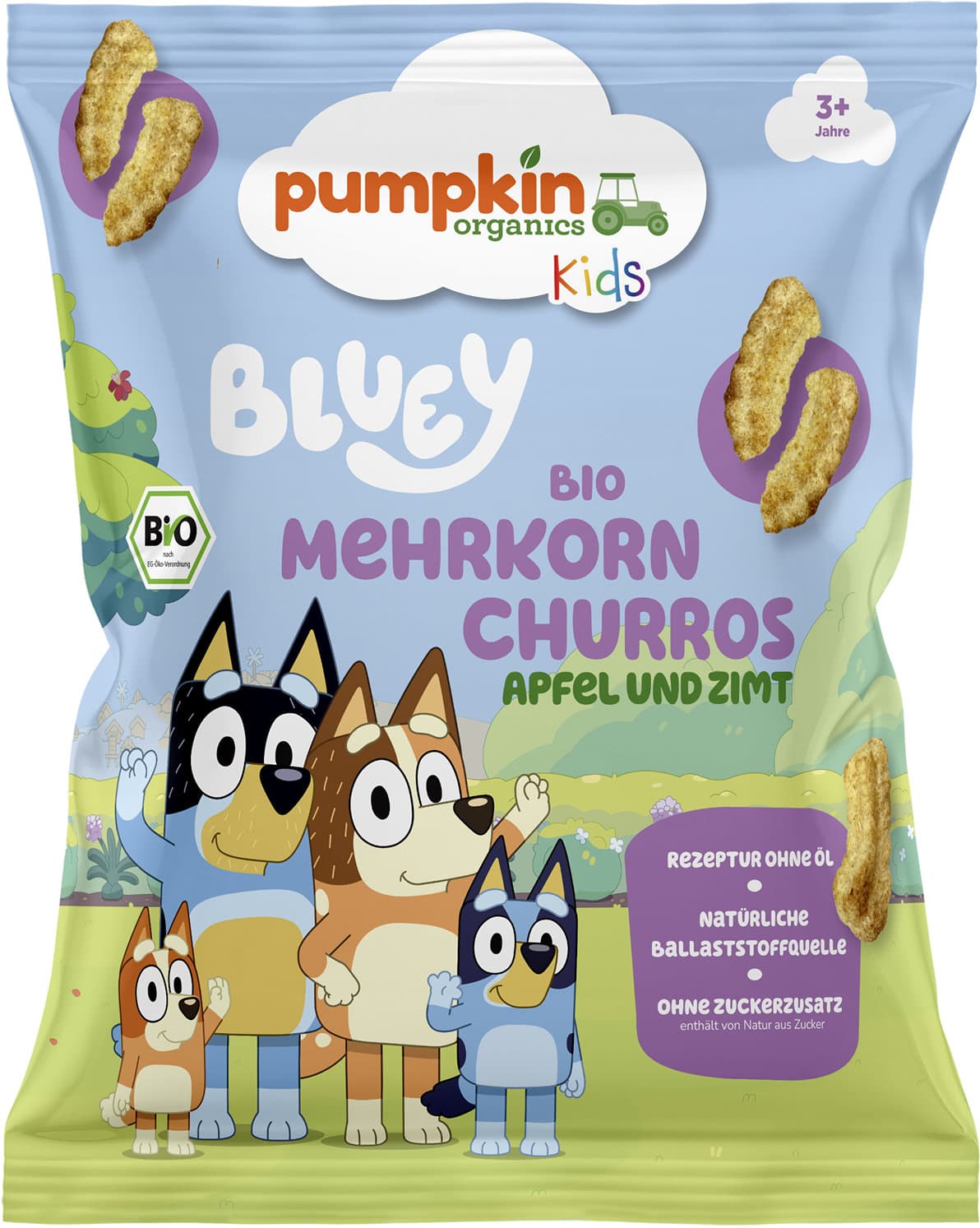 pumpkin organics Bluey Bio Mehrkorn Churros Apfel und Zimt
