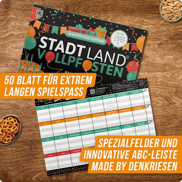 Produktbild Denkriesen - Stadt Land Vollpfosten® Geburtstags Edition –"Happy Birthday."| A4 Spielblock 4 von 6