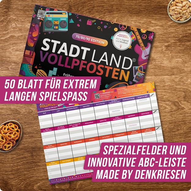 Produktbild Denkriesen - Stadt Land Vollpfosten® 70/80/90 Edition –"Früher war alles besser."| A4 Spielblock 2 von 6
