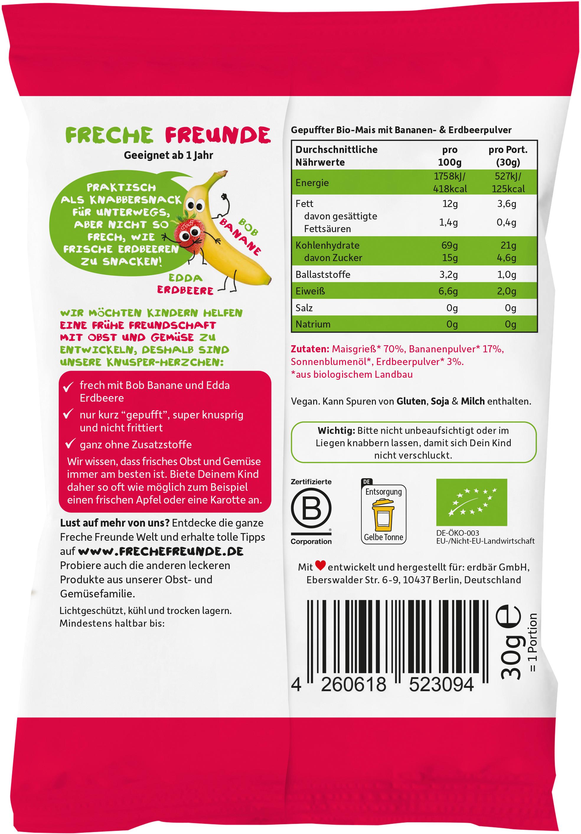 Produktbild Freche Freunde Bio Knusper-Herzchen Banane&Erdbeere 2 von 10