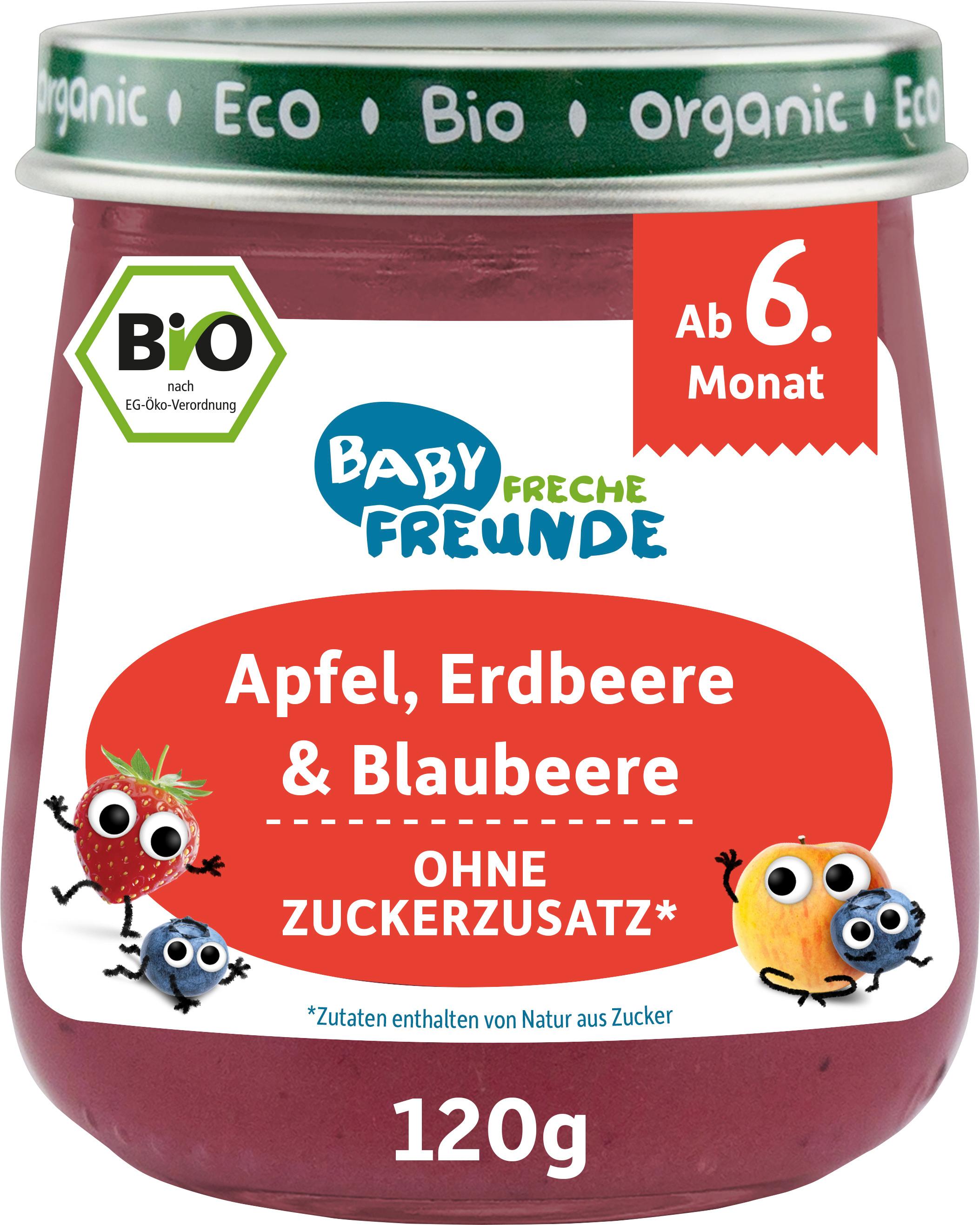 Freche Freunde Bio Gläschen Apfel, Erdbeere&Blaubeere