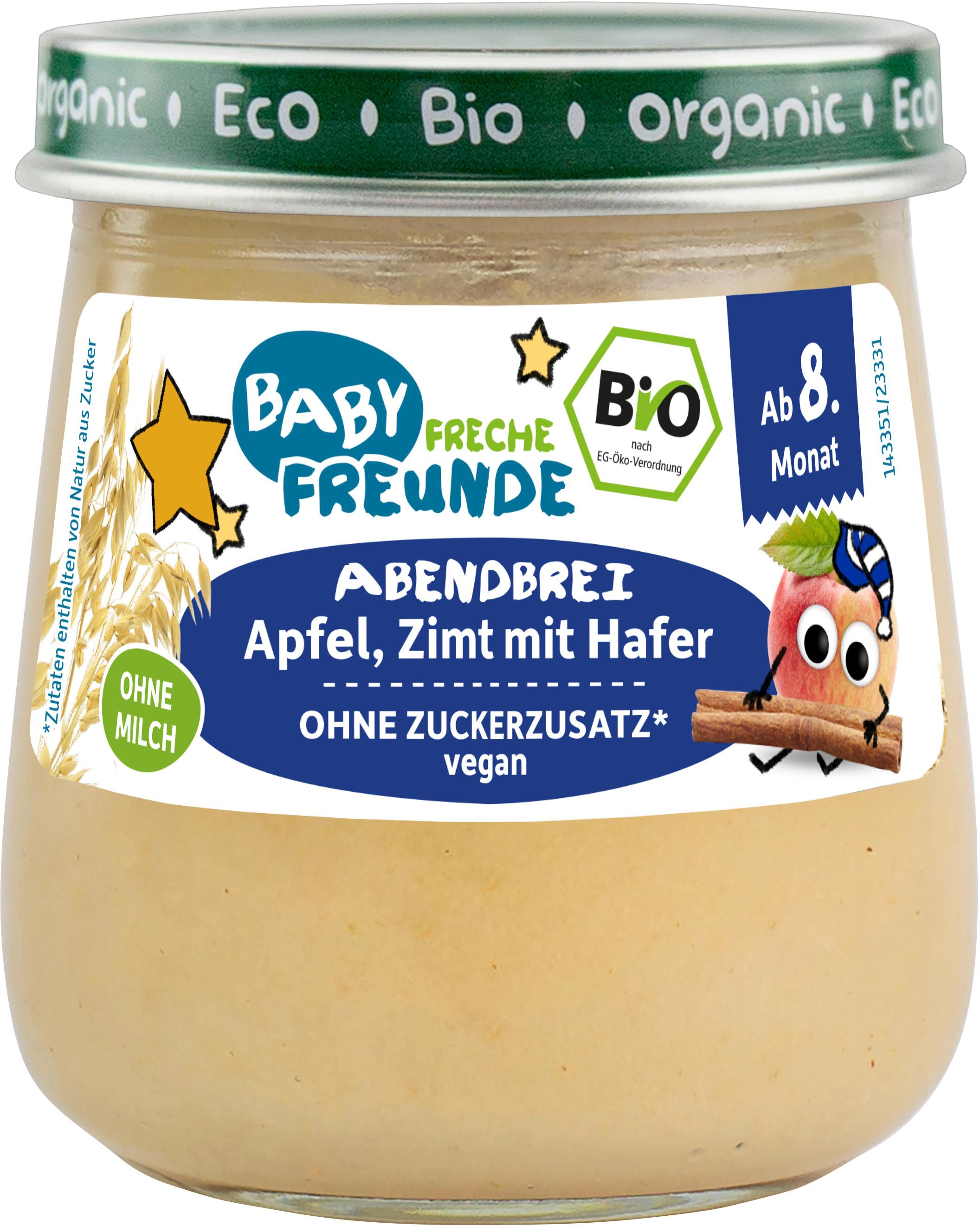 Freche Freunde Bio Gläschen Abendbrei Apfel, Zimt mit Hafer