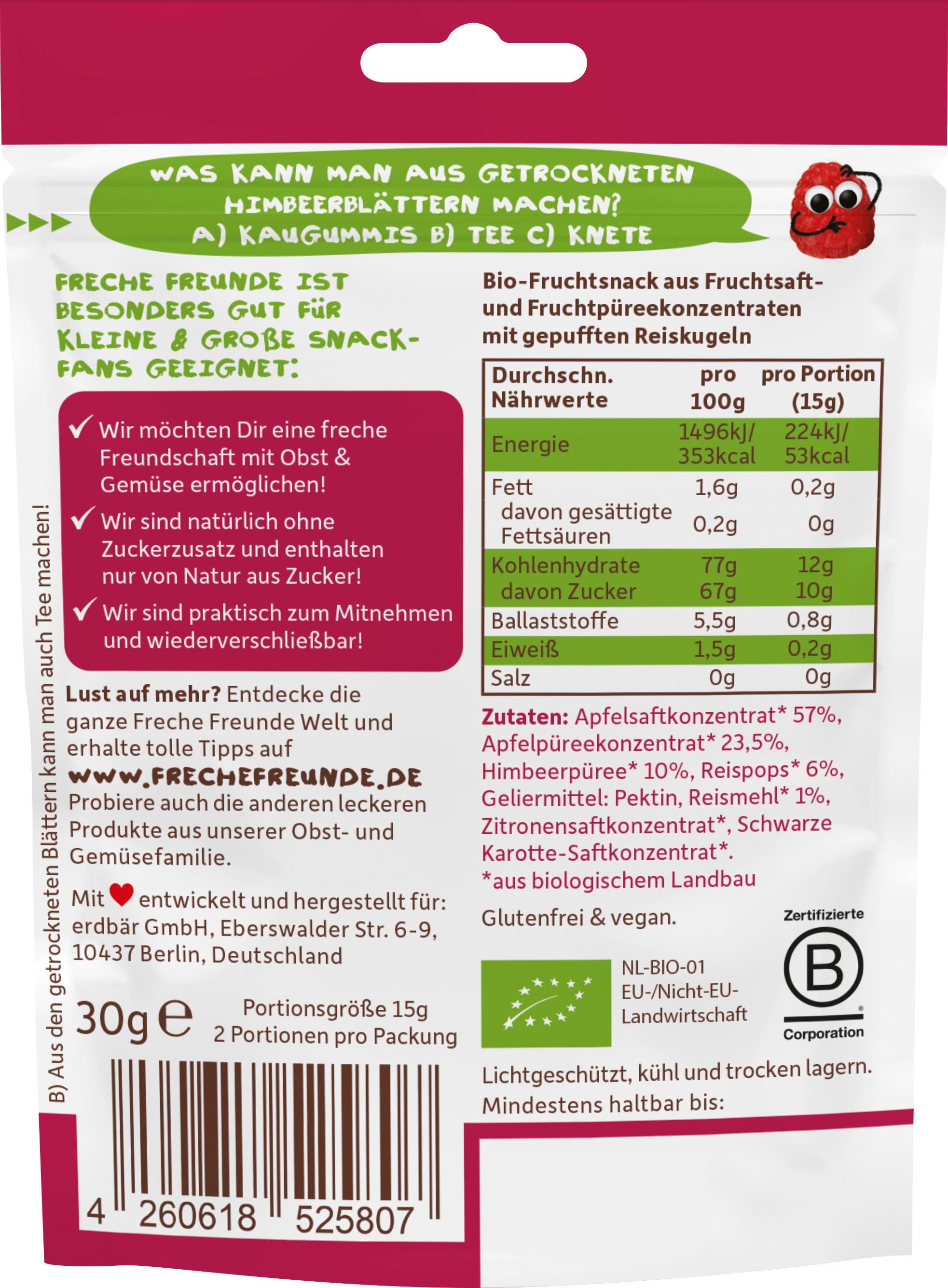 Produktbild Freche Freunde Bio Fruchtgummi Apfel-Himbeere mit Reispops 2 von 9