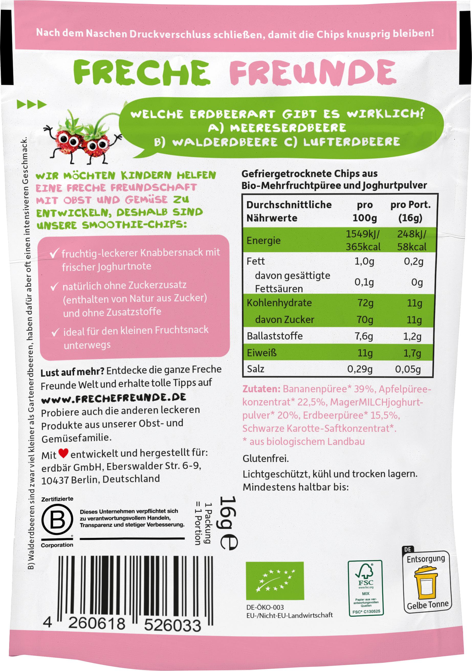 Produktbild Freche Freunde Bio Smoothie-Chips Banane, Apfel, Erdbeere mit Joghurt 2 von 9