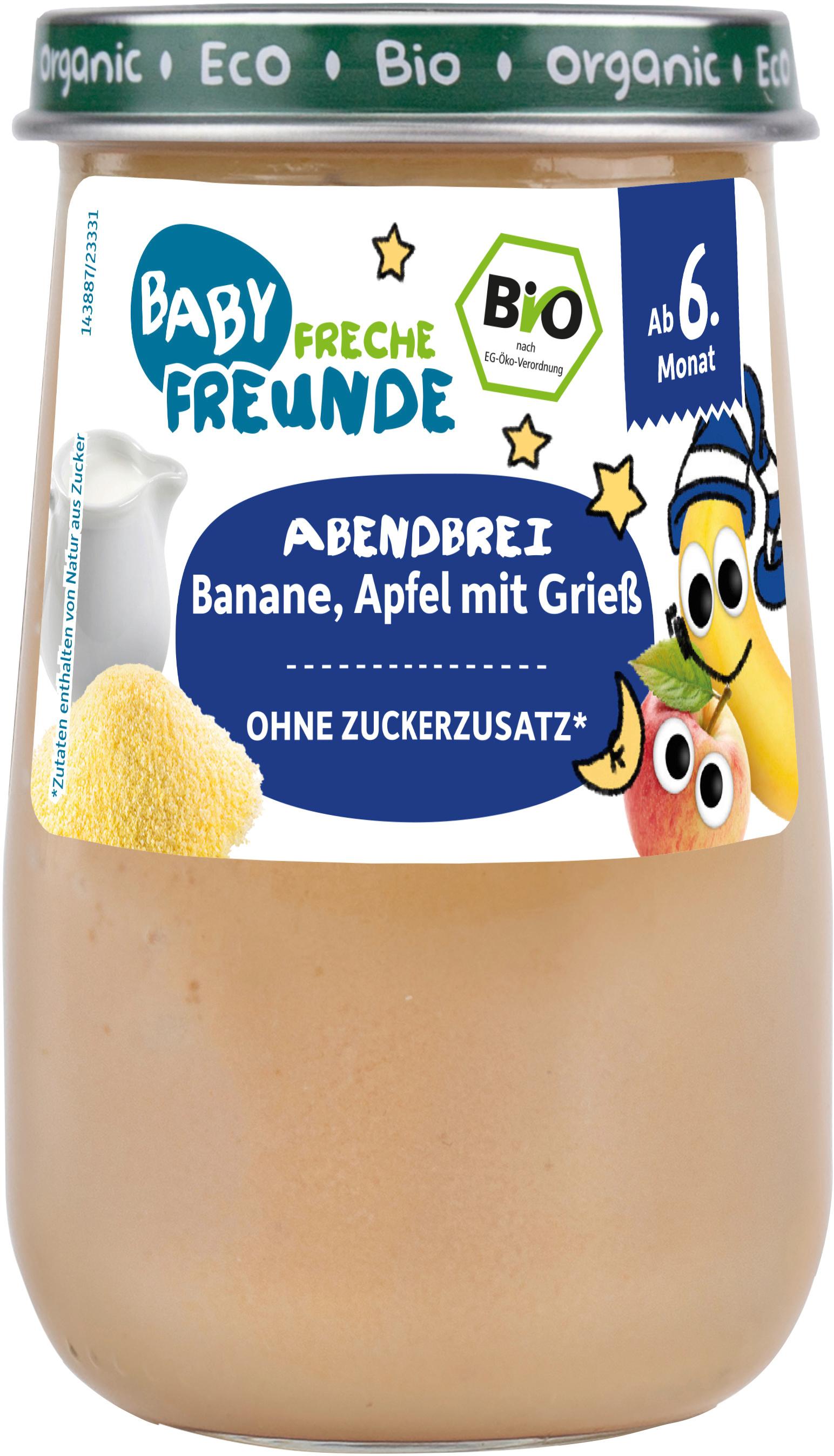 Freche Freunde Bio Gläschen Abendbrei Banane, Apfel mit Grieß
