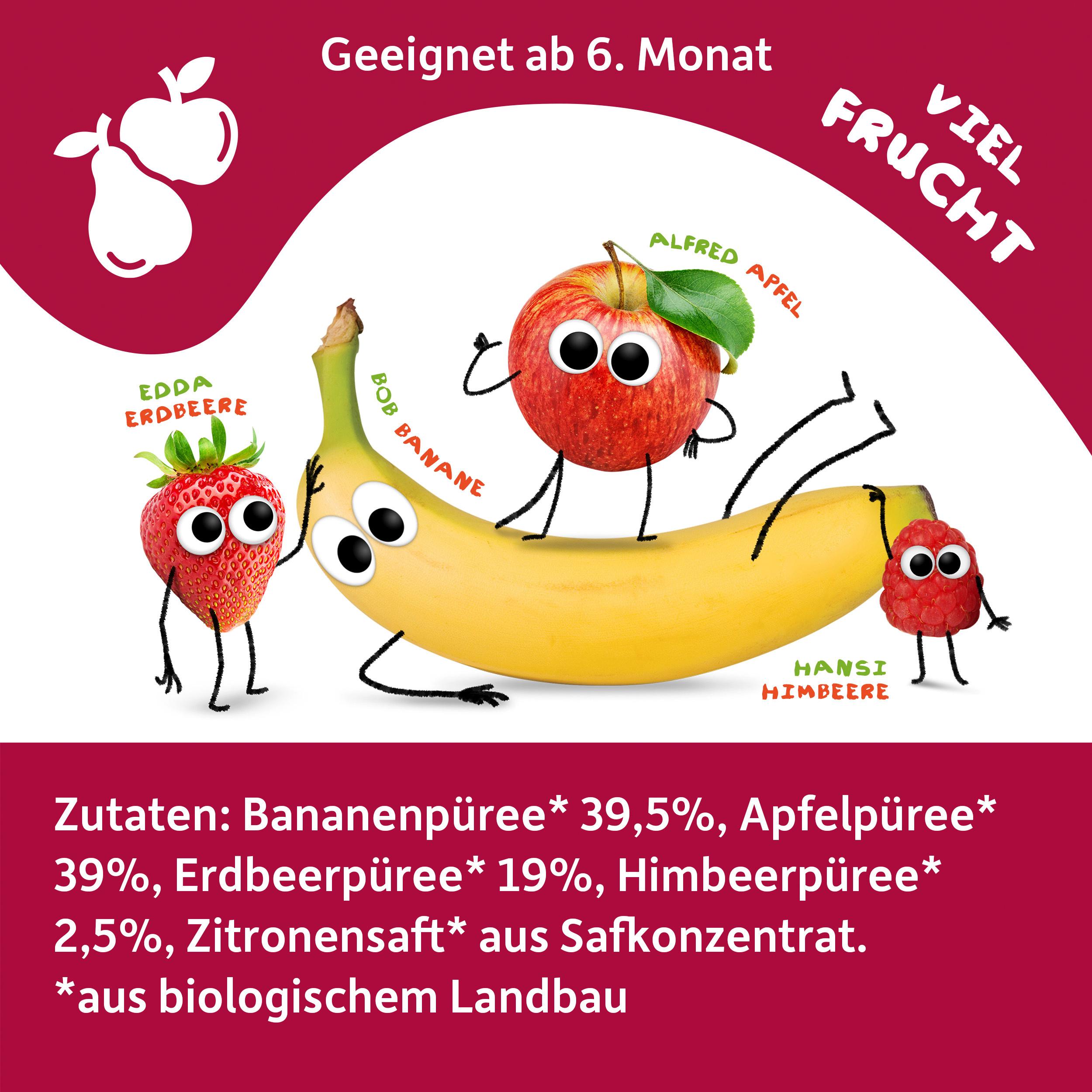 Produktbild Freche Freunde Fruchtpüree Quetschie Banane, Apfel, Erdbeere&Himbeere 3 von 11