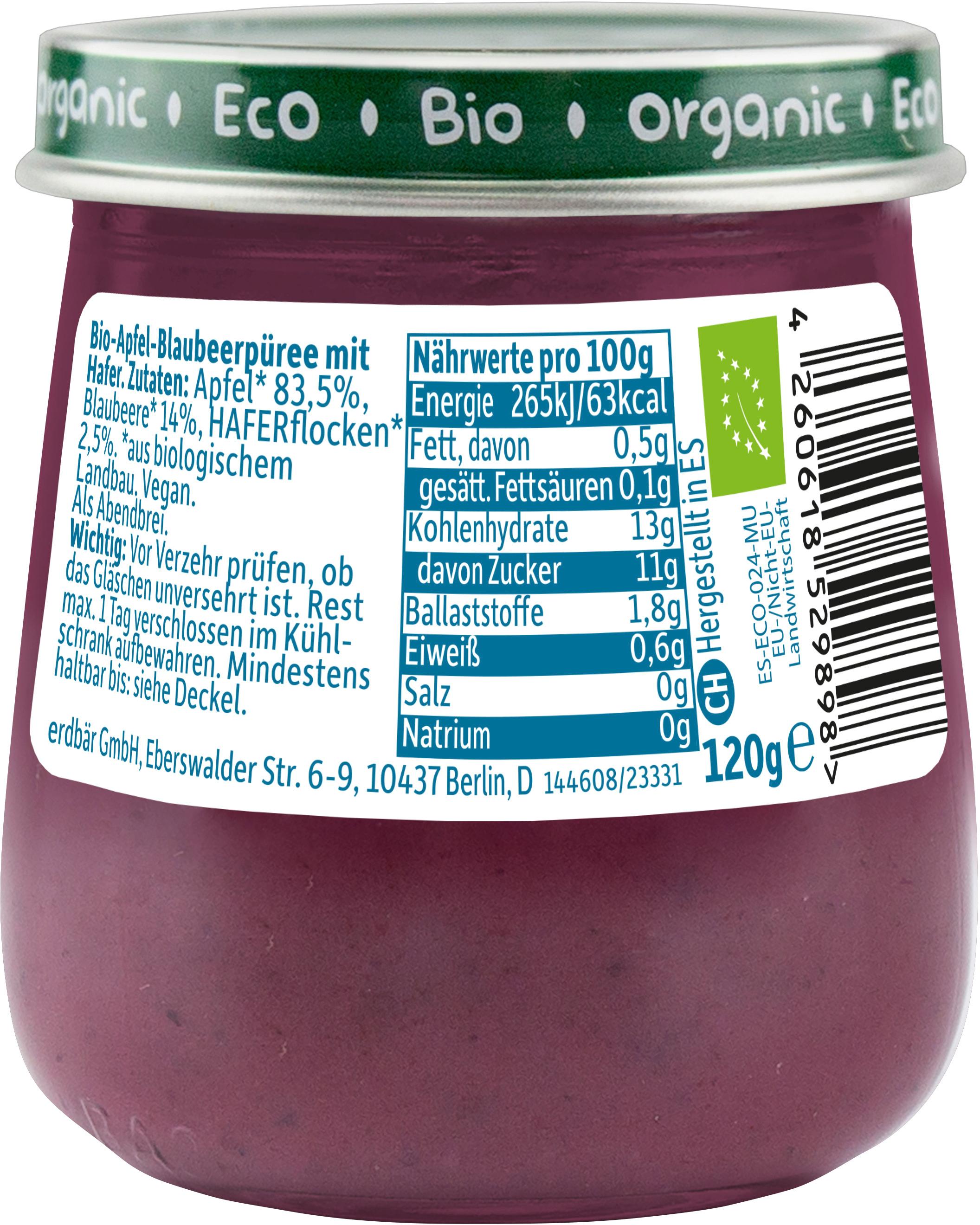 Produktbild Freche Freunde Bio Gläschen Abendbrei Apfel, Blaubeere mit Hafer 2 von 10