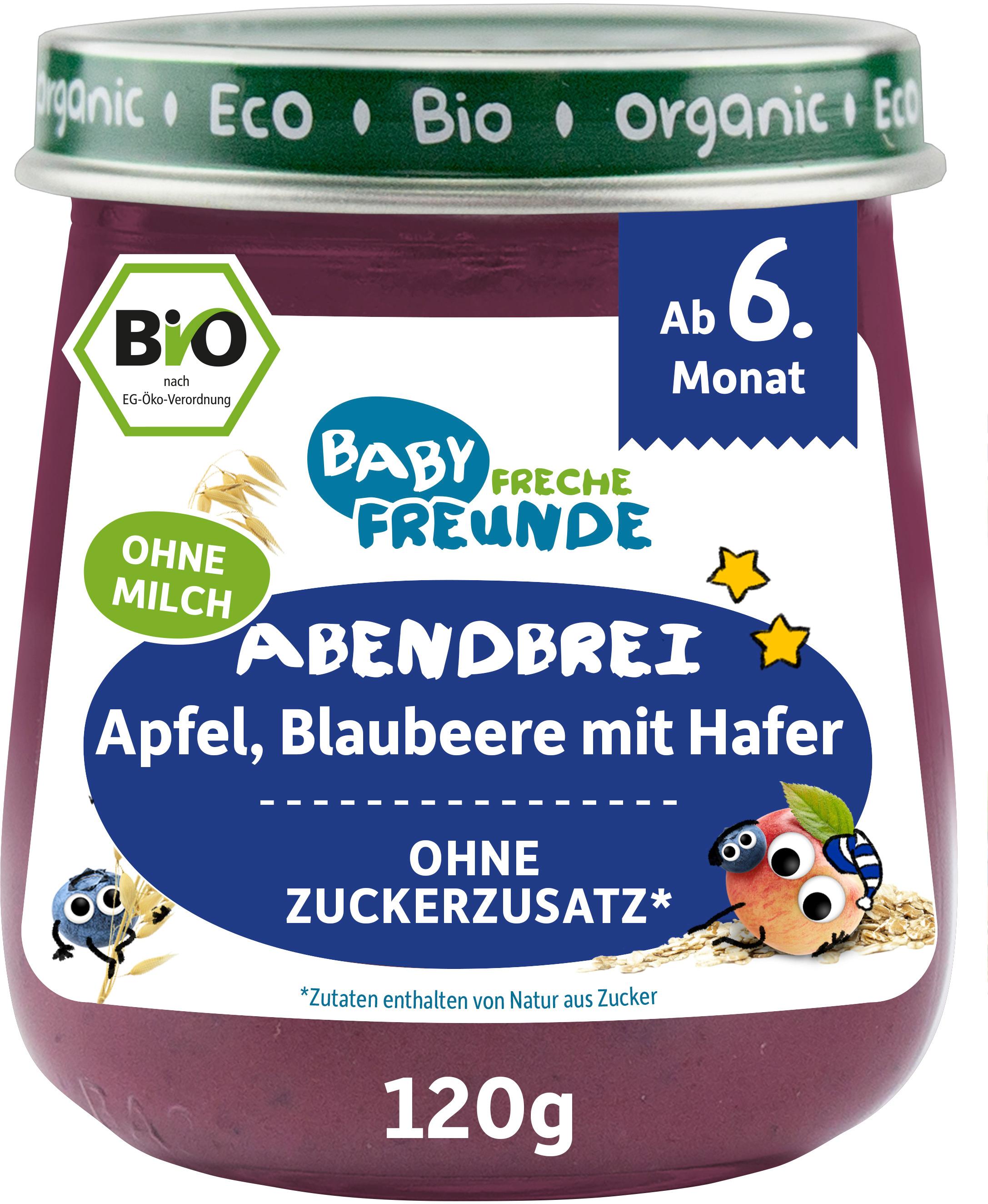 Freche Freunde Bio Gläschen Abendbrei Apfel, Blaubeere mit Hafer