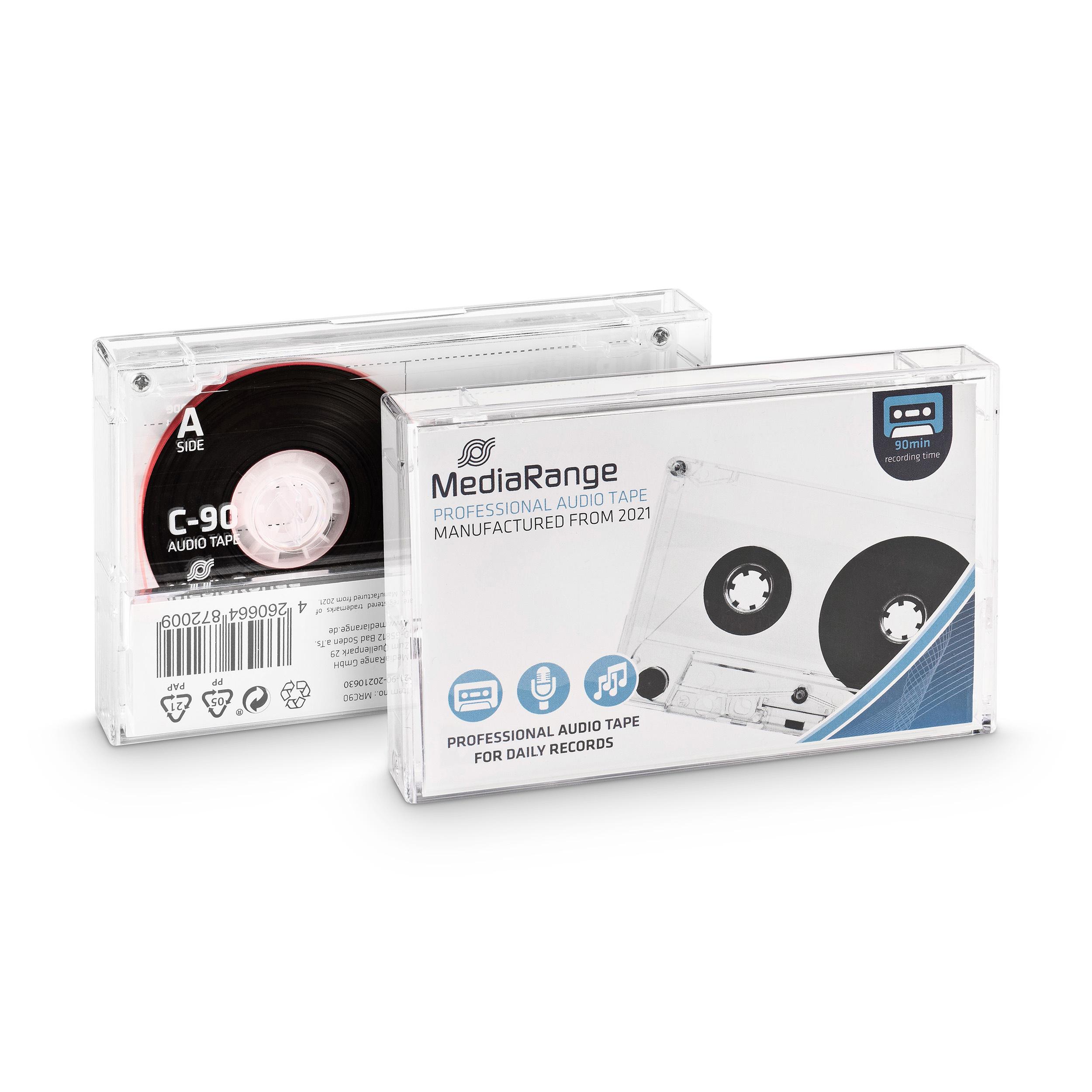 MediaRange Professionelle Audiokassette, C-90 I 90min, Typ 1, normale Bias, transparent