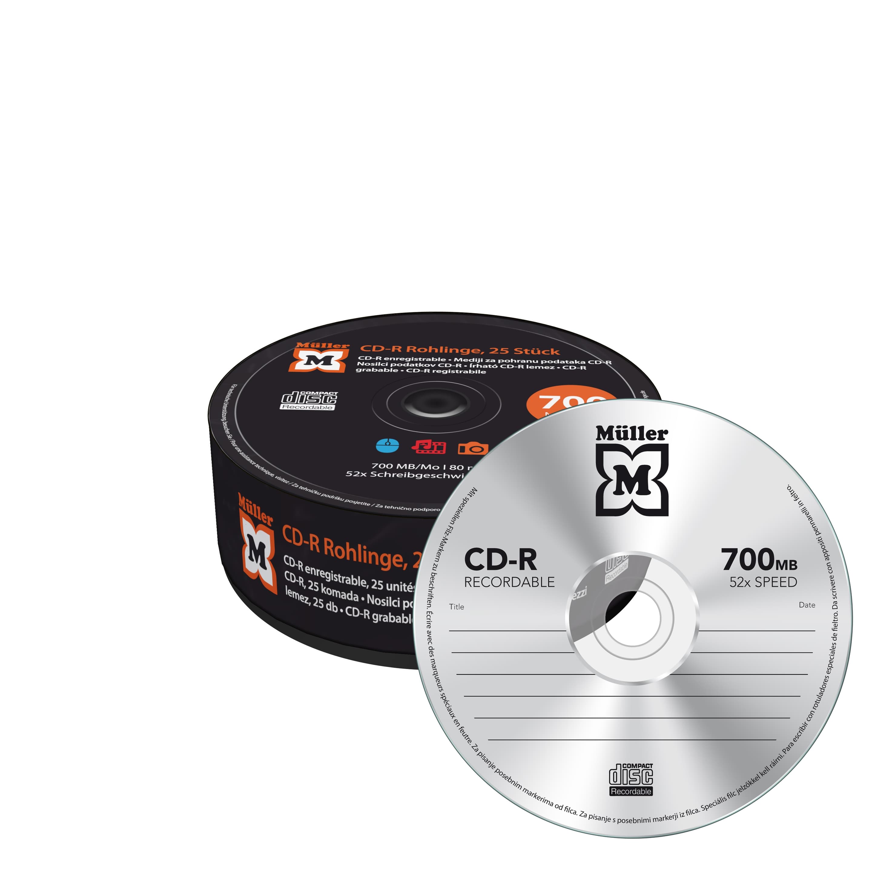 Müller CD-R 700MB I 80min, 52-fache Schreibgeschwindigkeit, 25er Pack