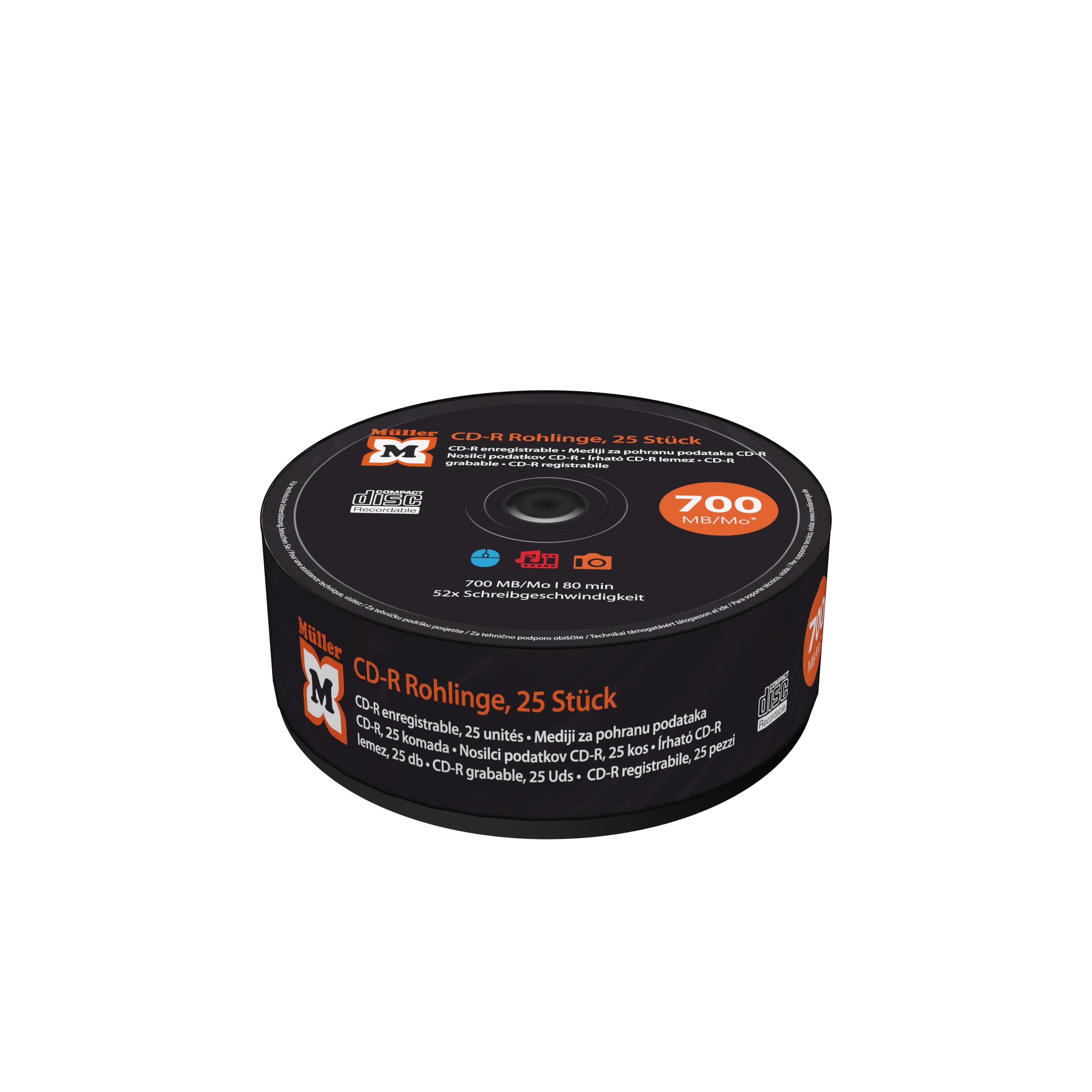 Produktbild Müller CD-R 700MB I 80min, 52-fache Schreibgeschwindigkeit, 25er Pack 2 von 2