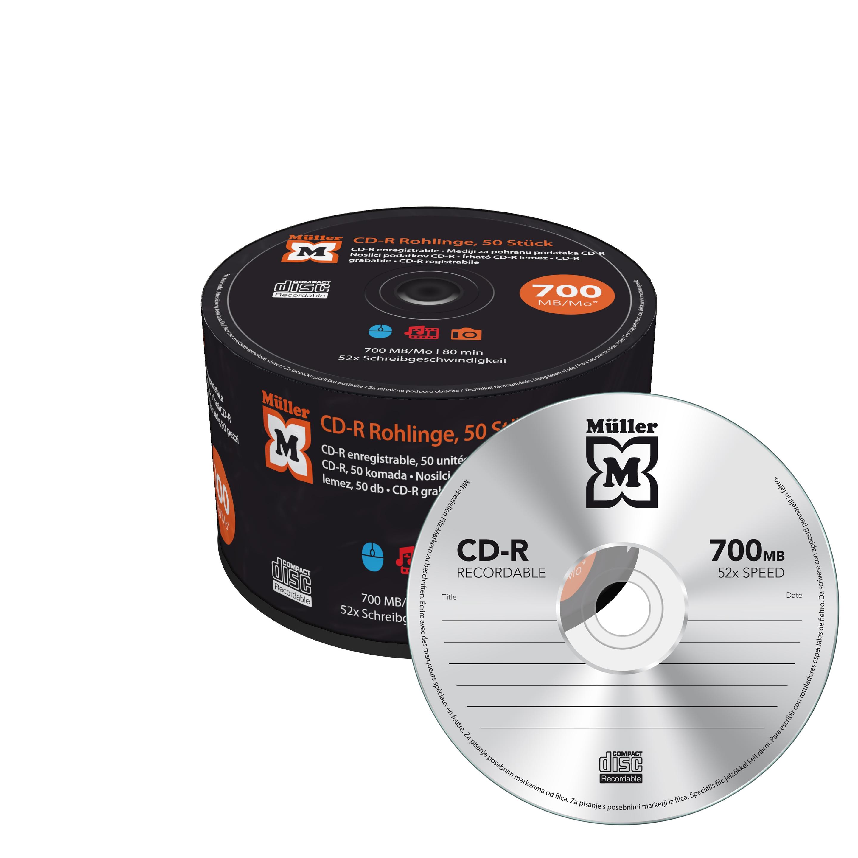 Müller CD-R 700MB I 80min, 52-fache Schreibgeschwindigkeit, 50er Pack