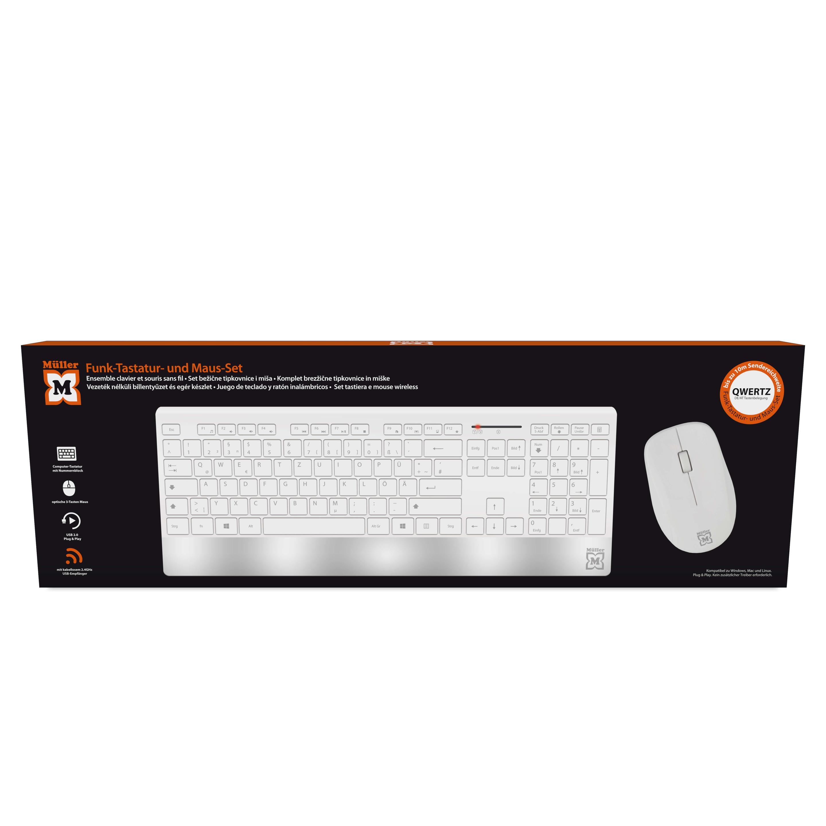 Müller Funk-Tastatur- und Maus-Set, Highline Serie, QWERTZ (DE/AT), weiß/silber