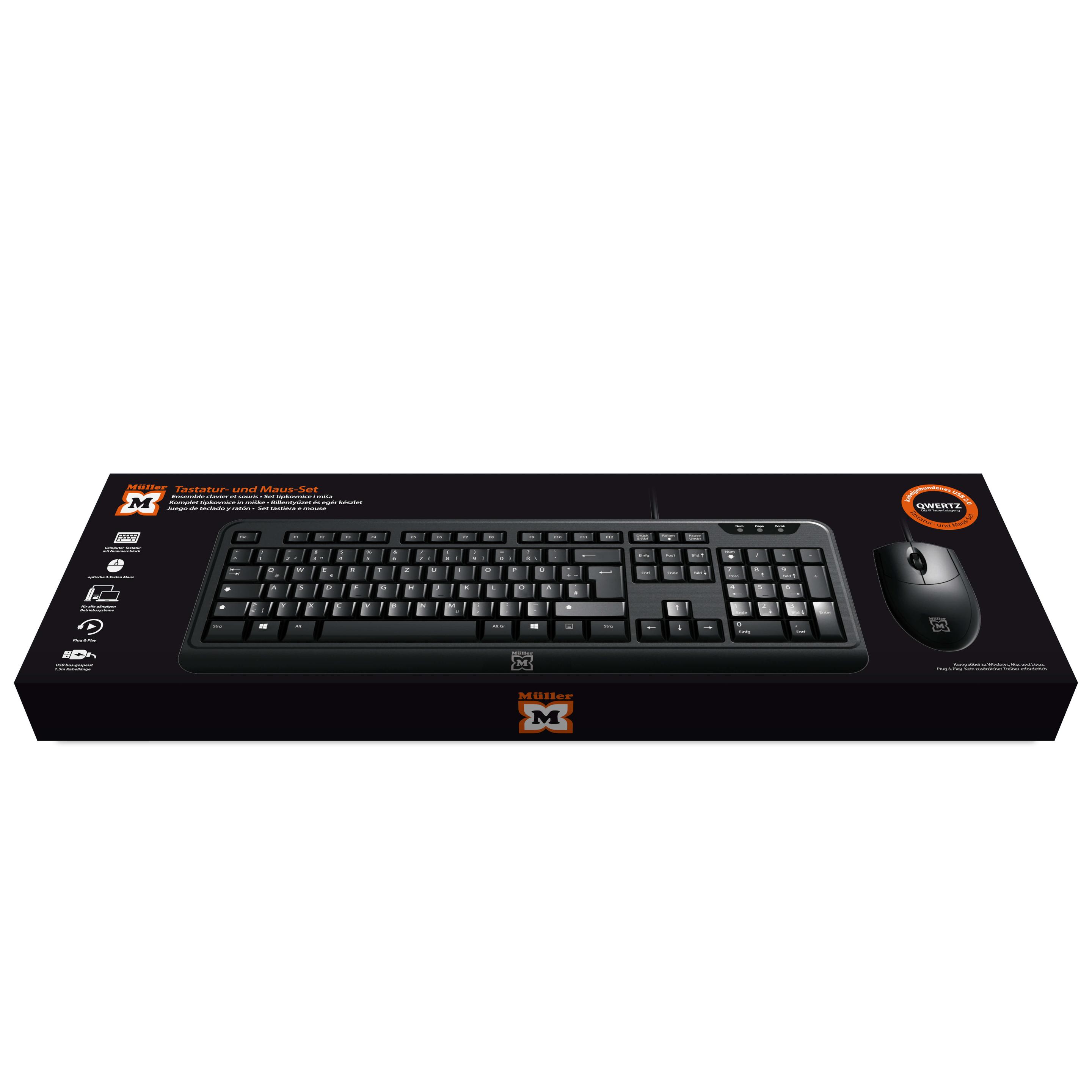 Produktbild Müller kabelgebundenes Tastatur- und optische 3 Tasten Maus-Set, QWERTZ (DE/AT), schwarz 2 von 3