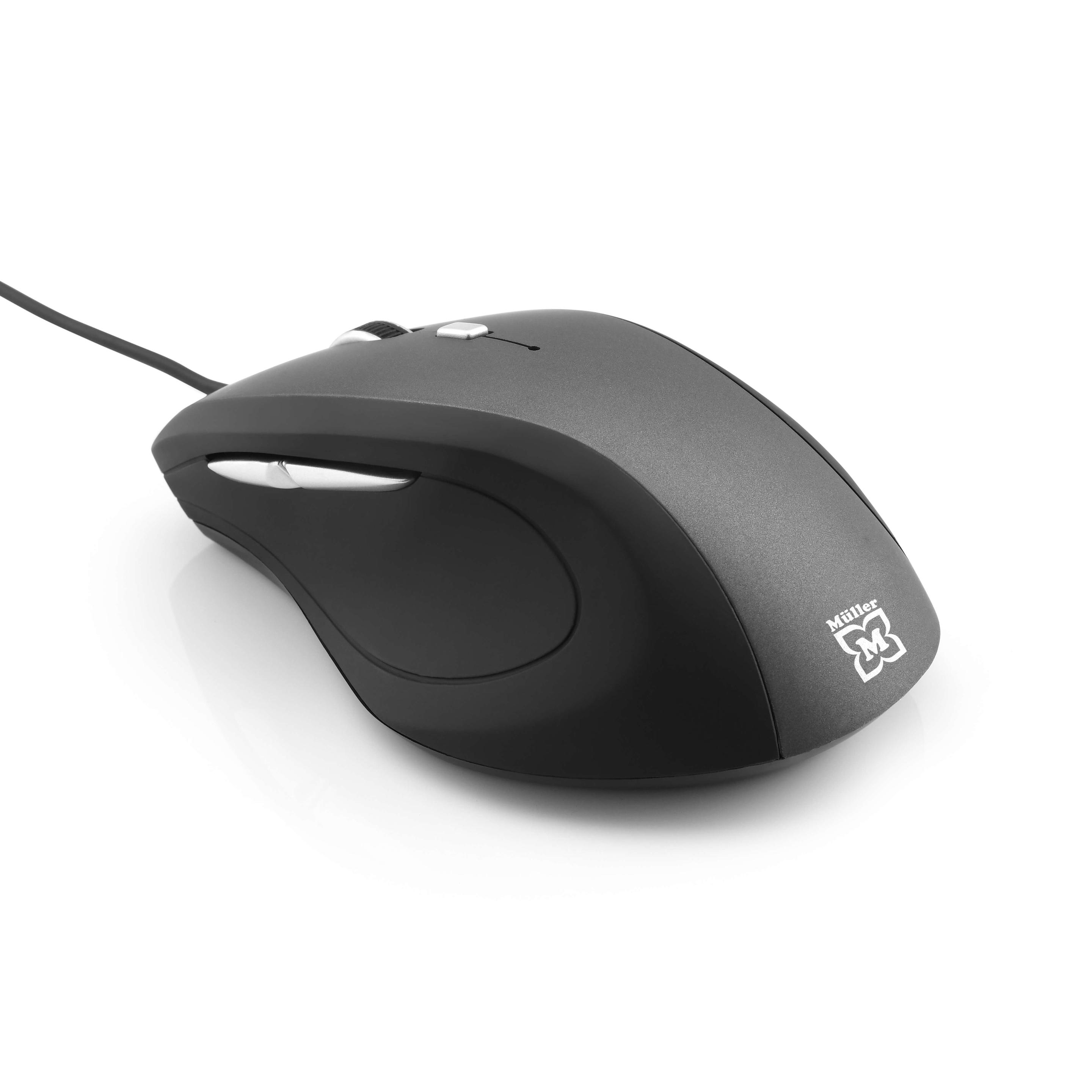Produktbild Müller kabelgebundene 5-Tasten Maus mit optischem Sensor, schwarz/grau 3 von 3