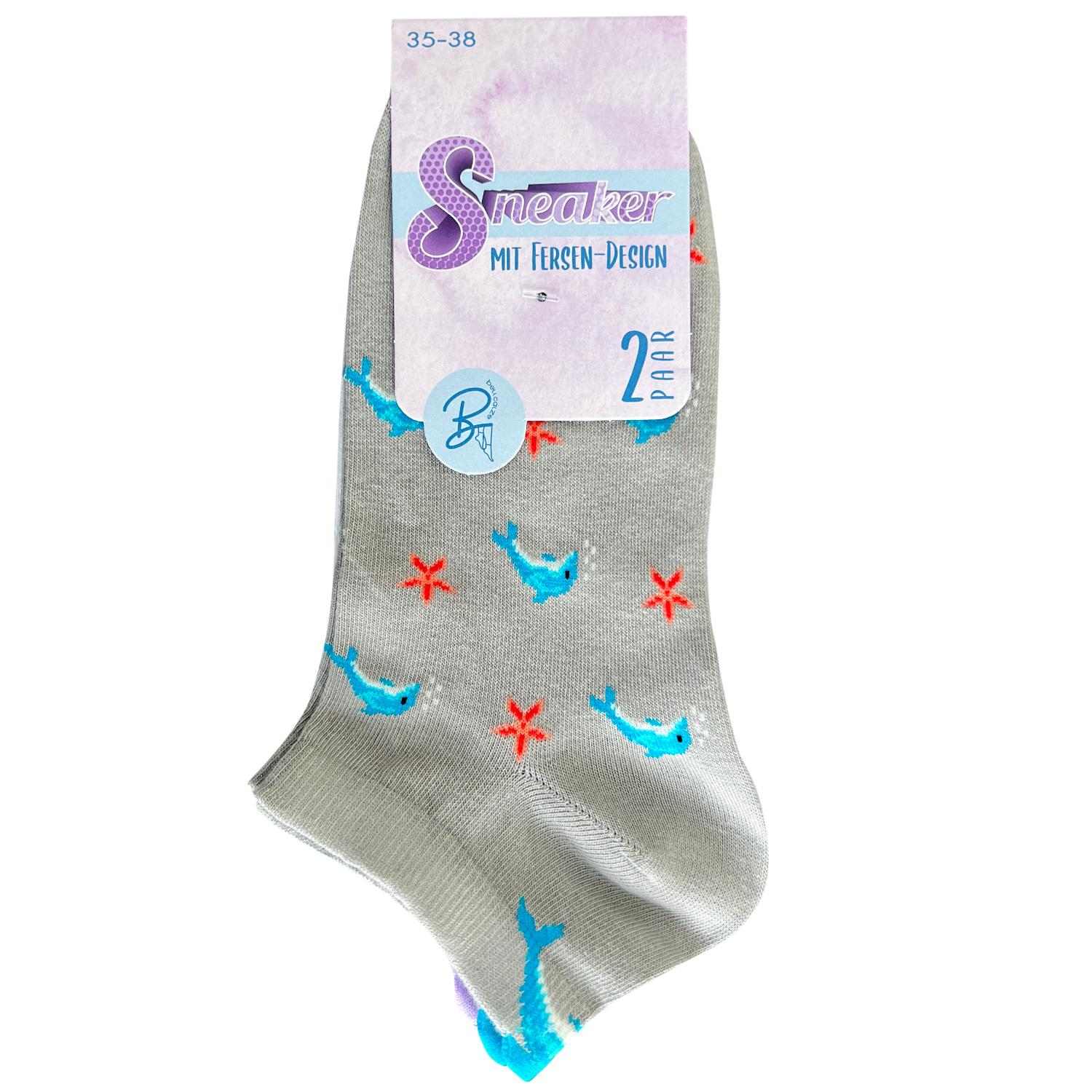 Damen Sneaker Socken mit Fersendesign 2er Pack