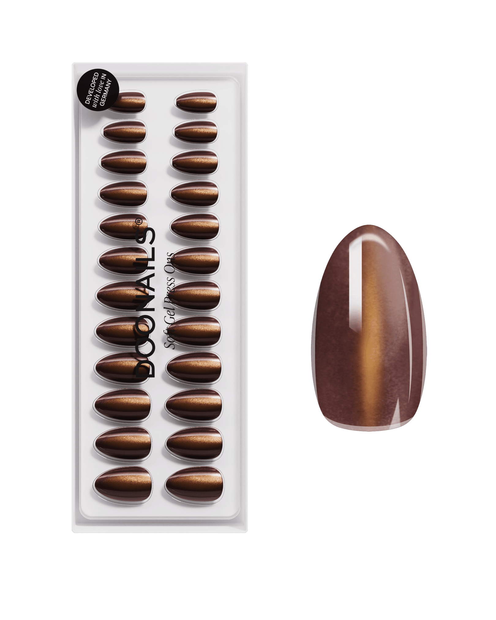 DOONAILS Soft Gel Press Ons Short Almond Glass Brown Cat Eye