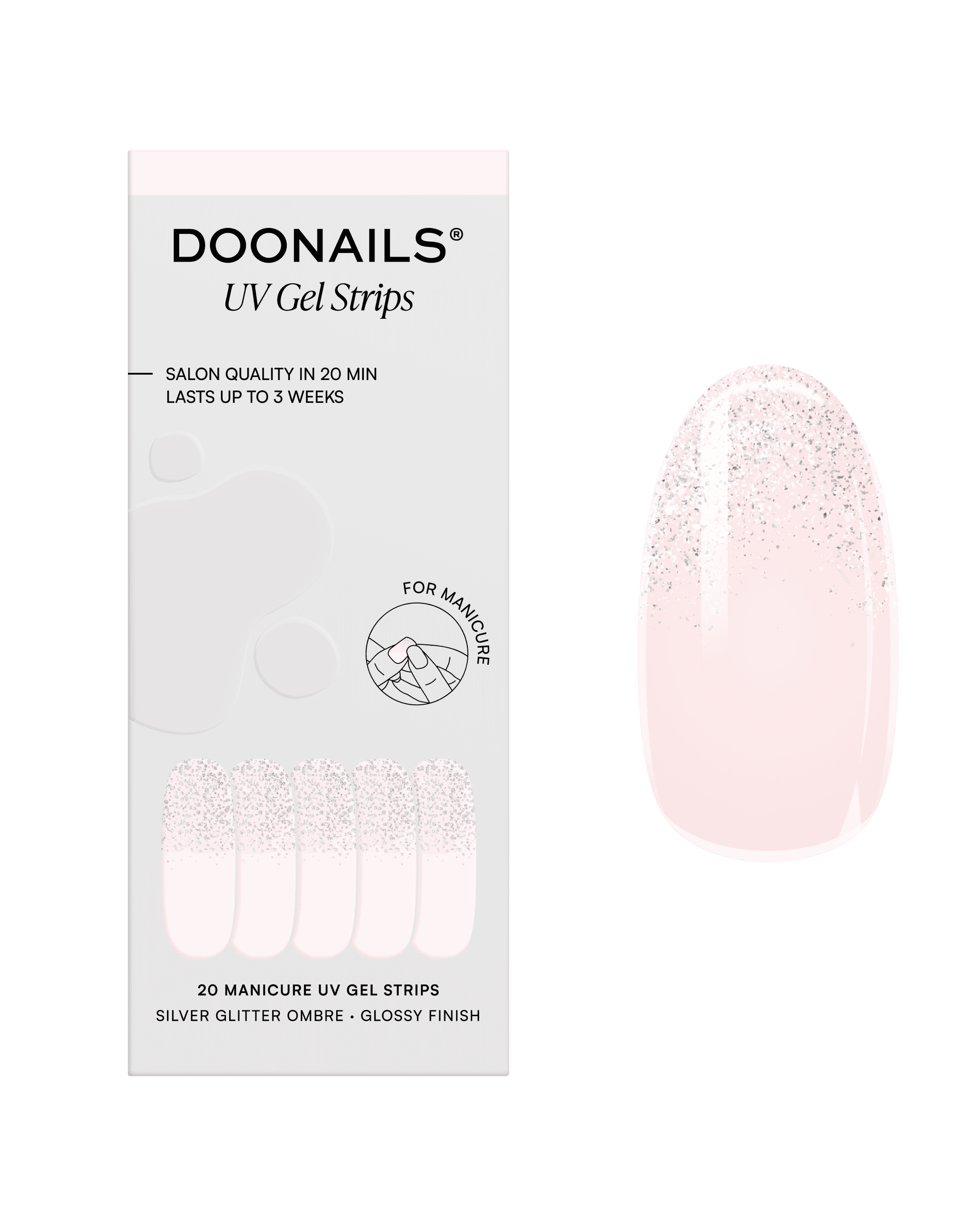 DOONAILS UV Gel Strips Silver Glitter Ombre