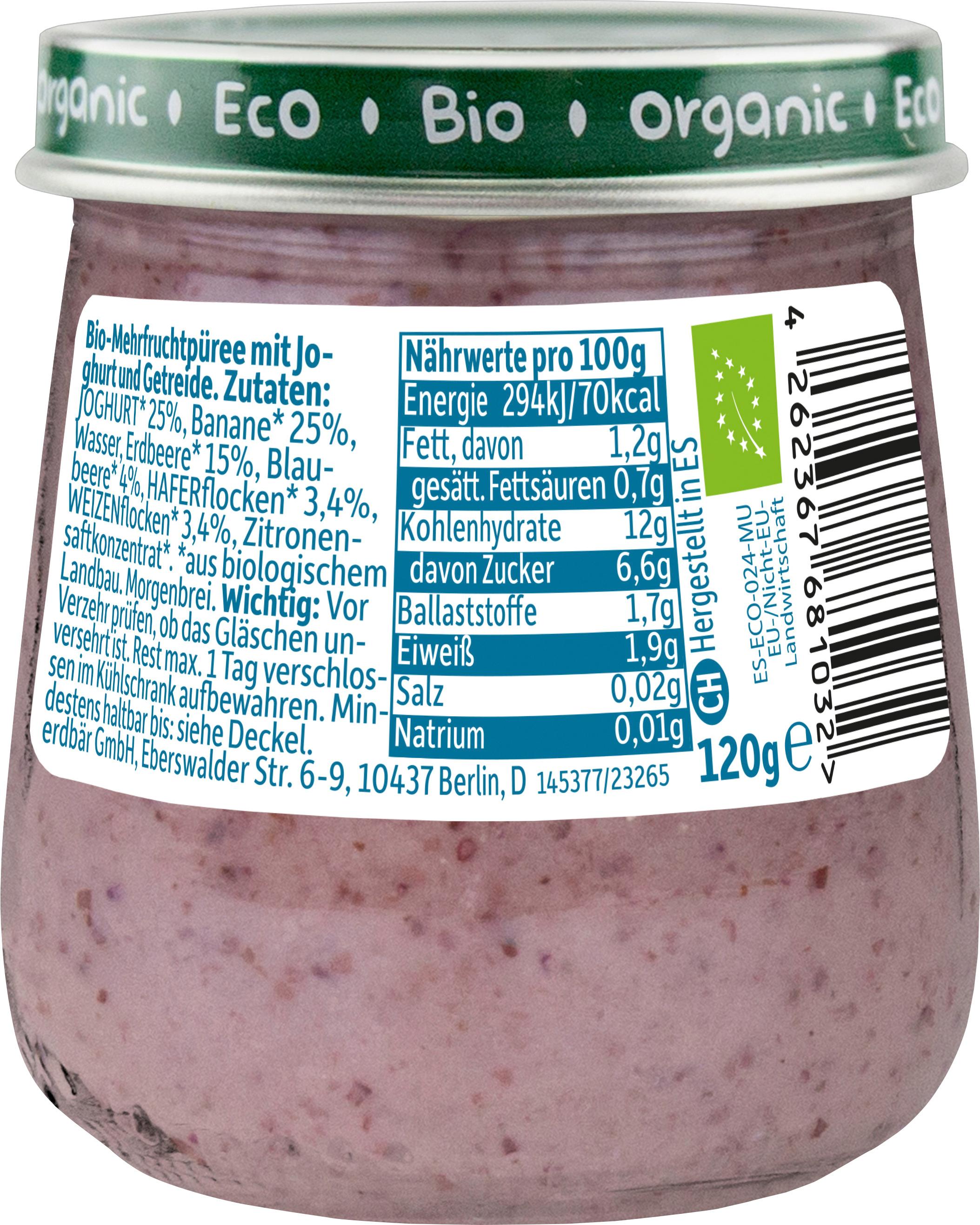 Produktbild Freche Freunde Baby Bio Morgenbrei Joghurt, Banane, Erdbeere, Blaubeere mit Hafer 3 von 10
