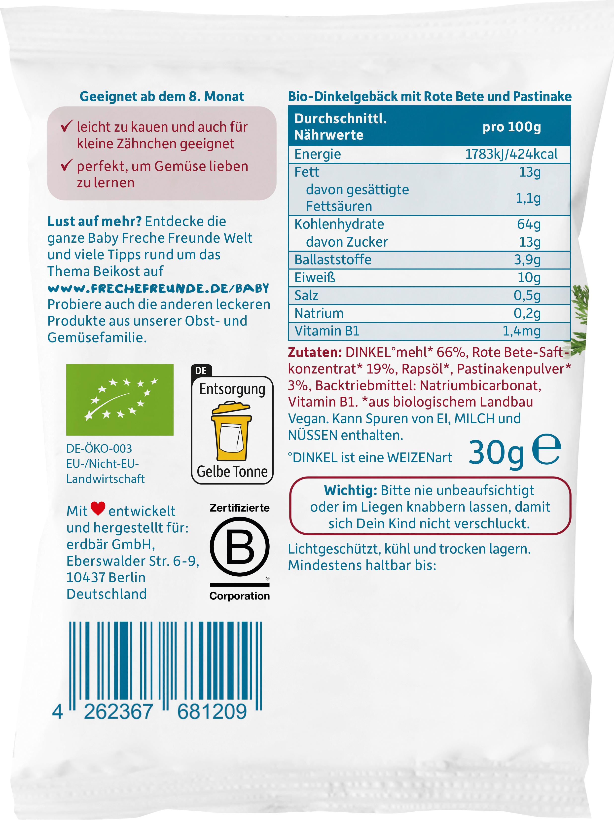 Produktbild Freche Freunde Babykeks Rübchen Rote Beete&Pastinake 2 von 9