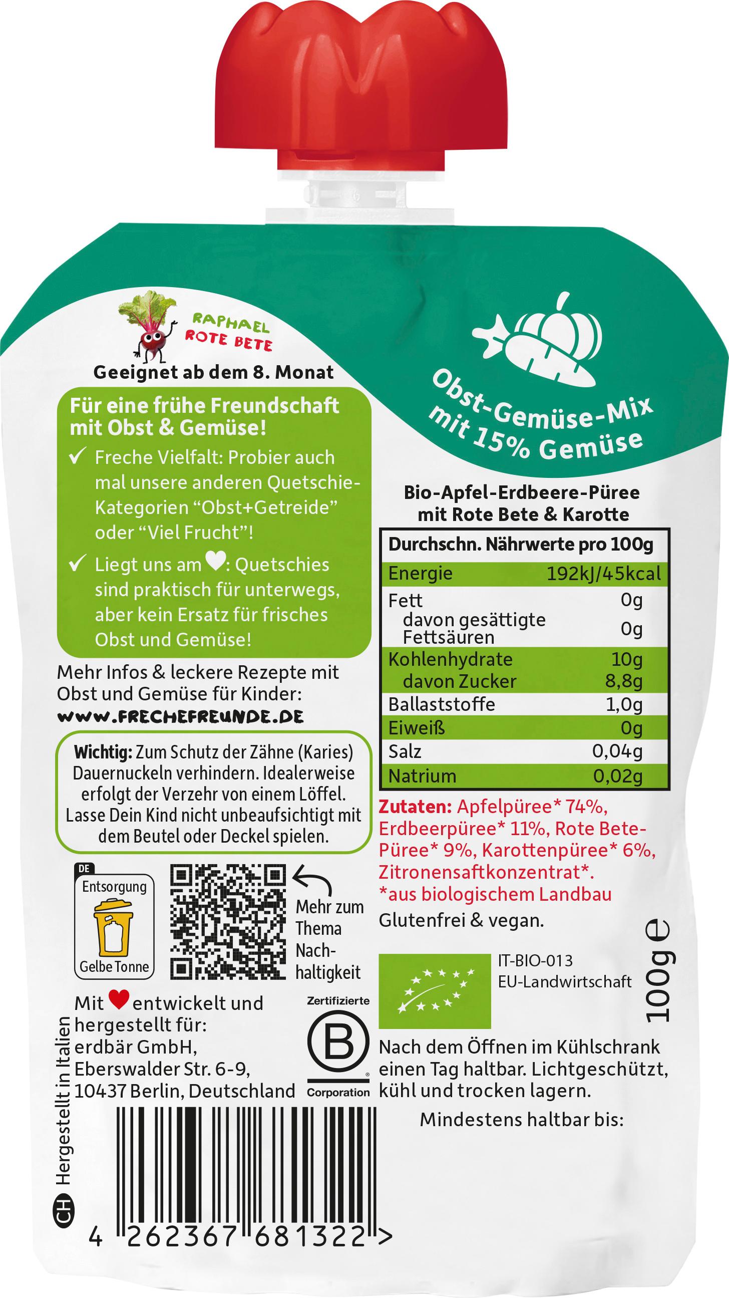 Produktbild Freche Freunde Quetschie Apfel, Erdbeere mit Rote Beete&Karotte 2 von 10