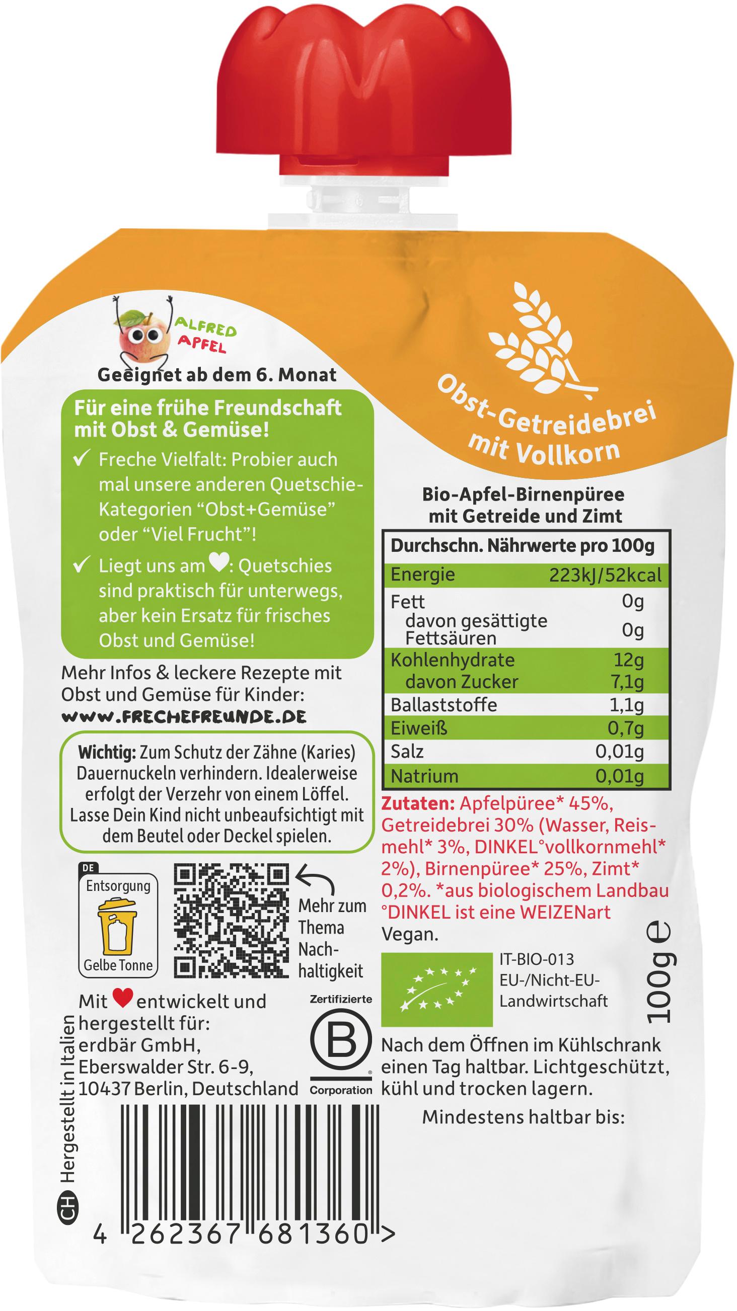 Produktbild Freche Freunde Quetschie Apfel, Birne mit Zimt, Reis&Dinkel 2 von 10