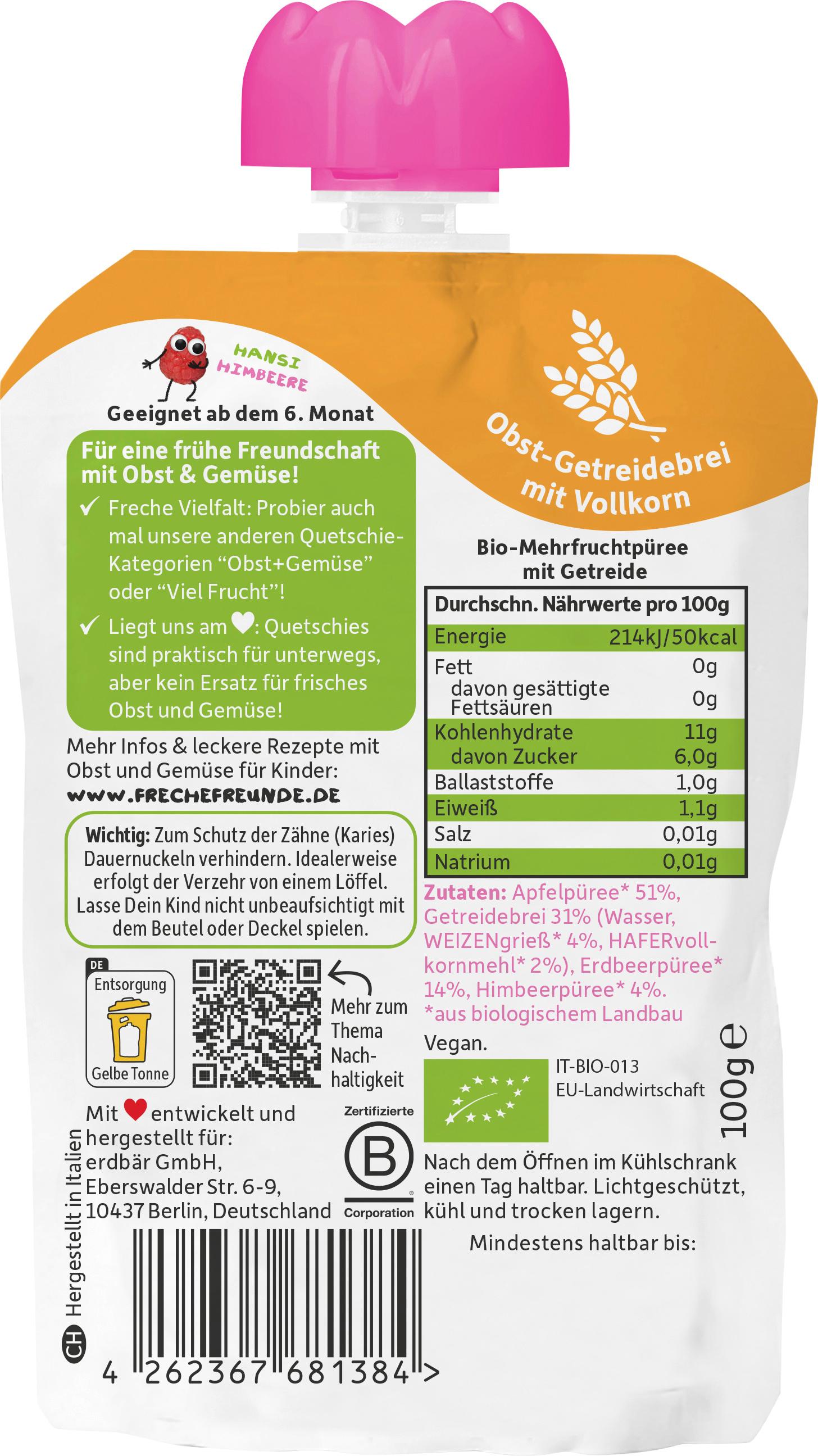 Produktbild Freche Freunde Quetschie Apfel, Erdbeere, Himbeere mit Gries 2 von 10