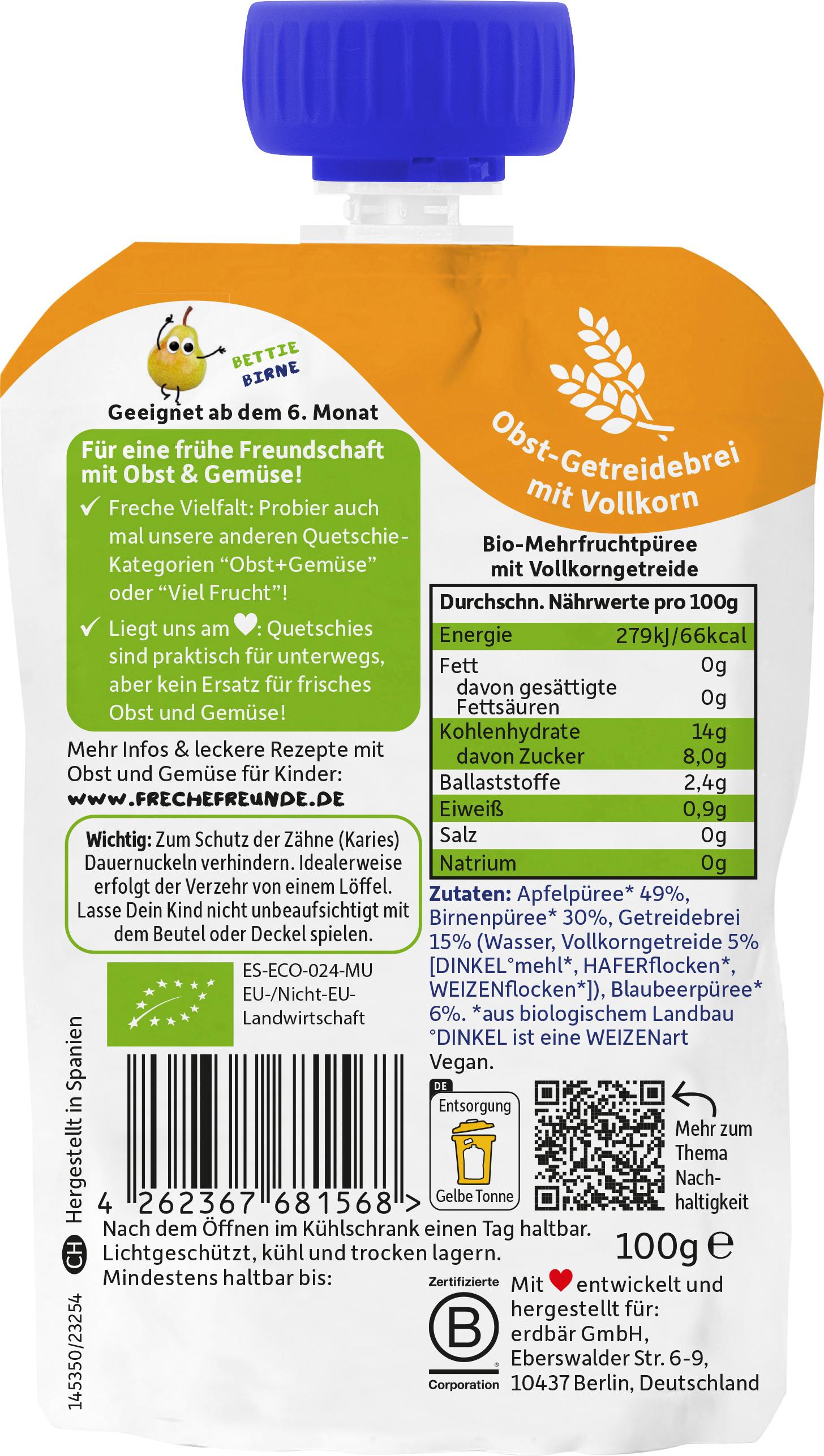 Produktbild Freche Freunde Quetschie Apfel, Birne, Blaubeere mit Dreikorn 2 von 10