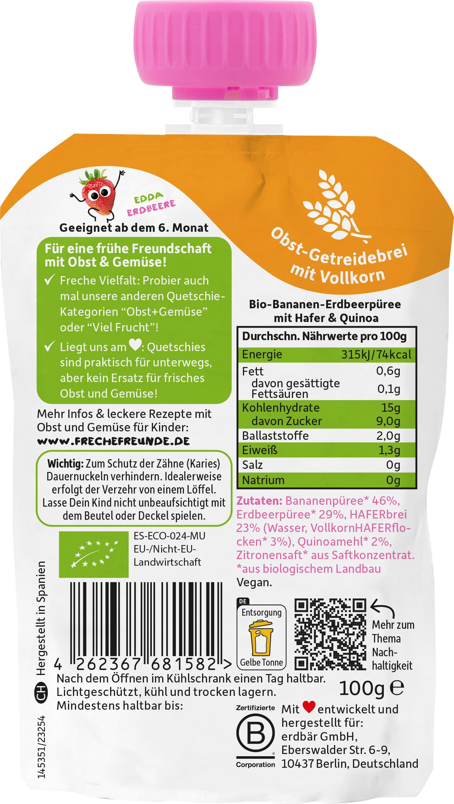 Produktbild Freche Freunde Quetschie Banane, Erdbeere mit Hafer&Quinoa 2 von 10