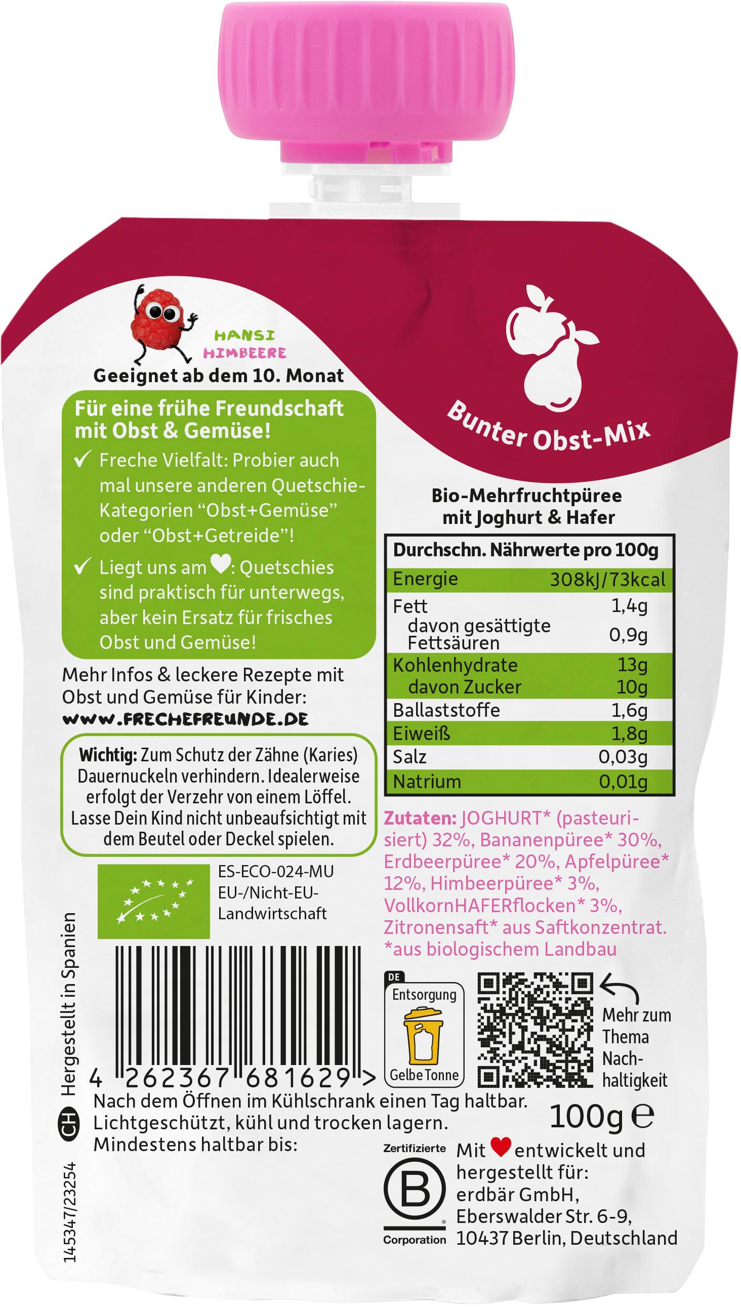 Produktbild Freche Freunde Quetschie Joghurt, Banane, Erdbeere, Apfel&Himbeere 2 von 10