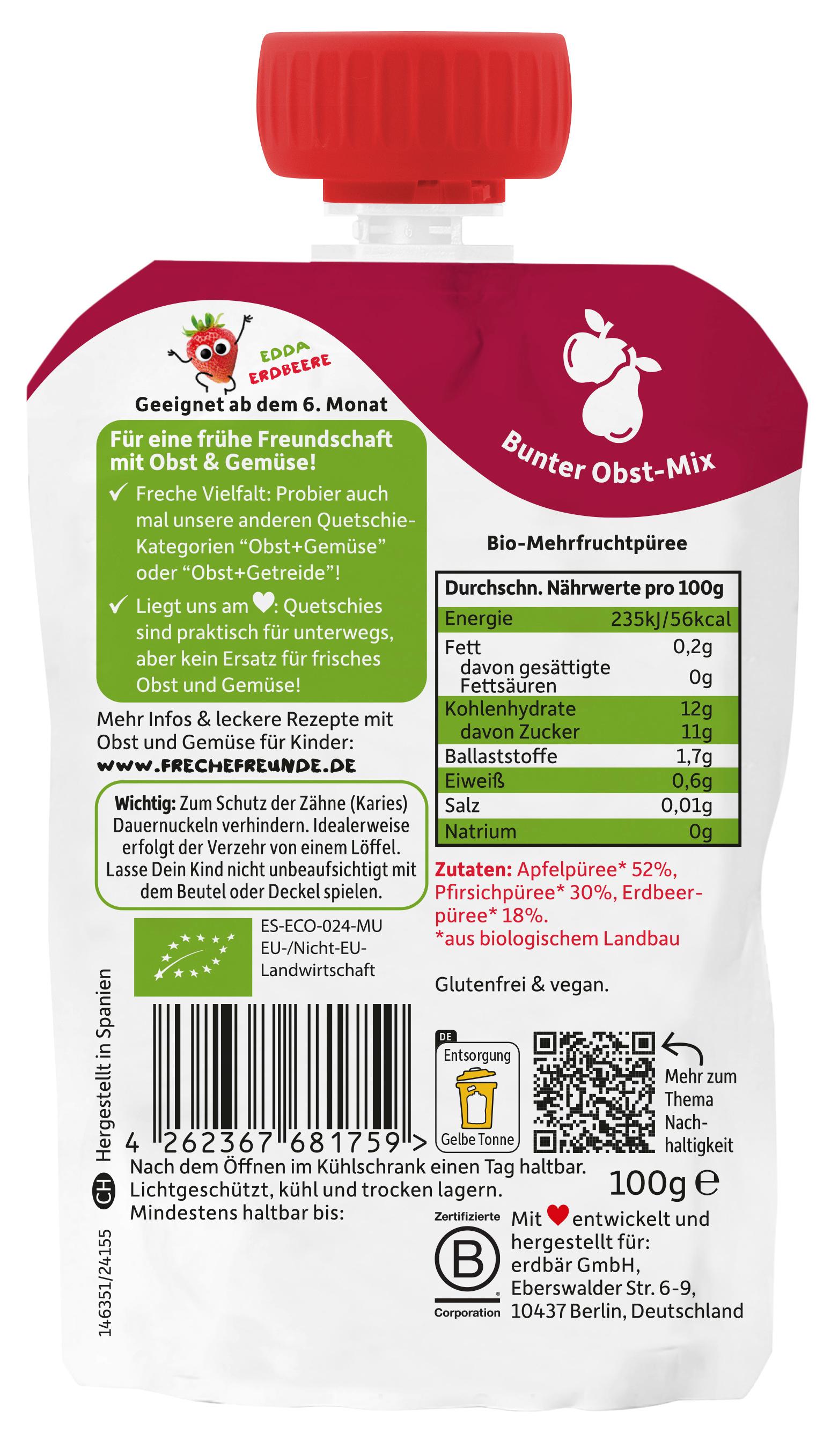Produktbild Freche Freunde Quetschie Apfel, Pfirsich&Erdbeere 2 von 13