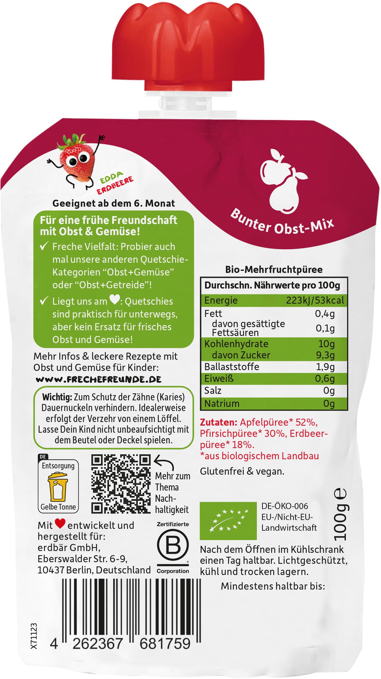 Produktbild Freche Freunde Quetschie Apfel, Pfirsich&Erdbeere 3 von 13