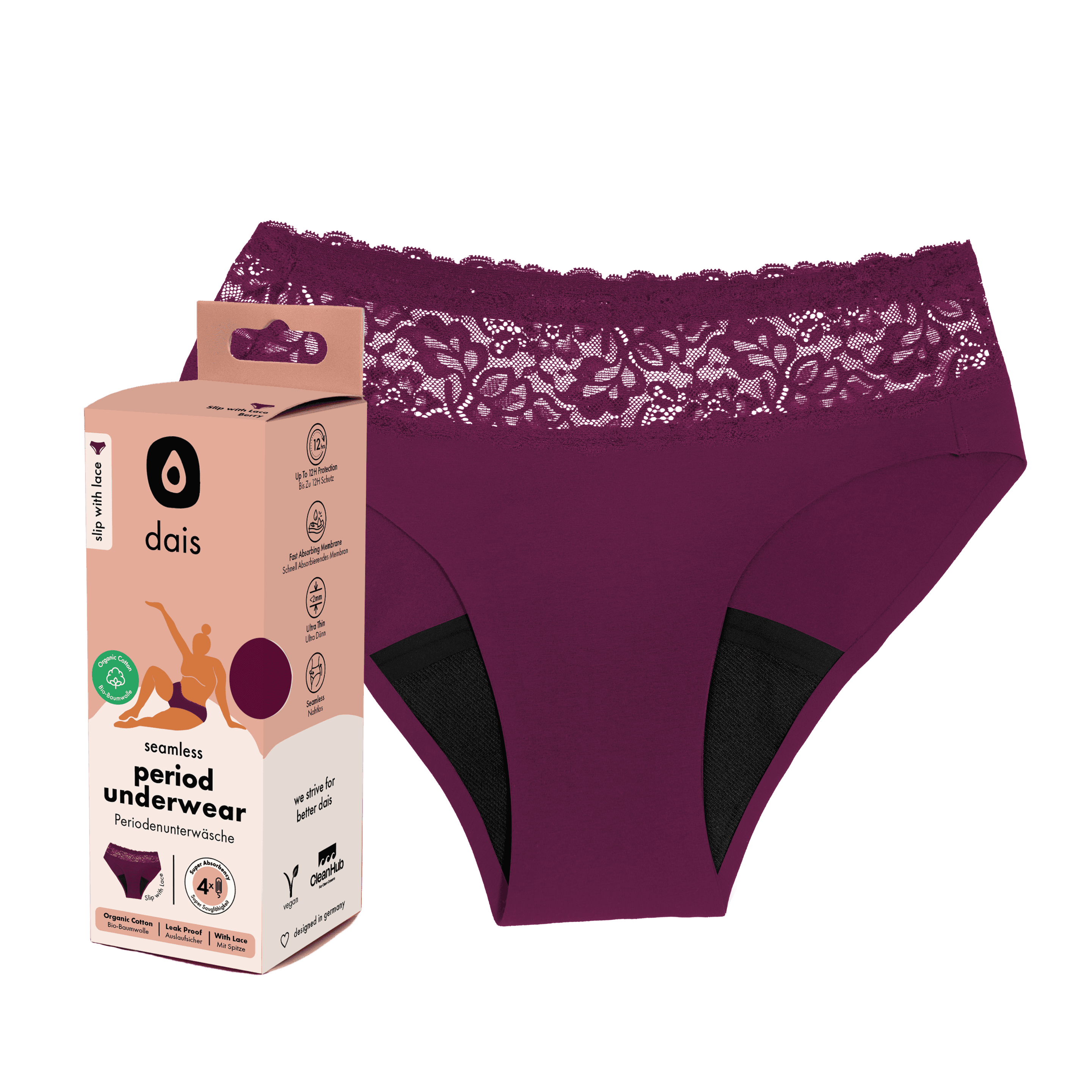 dais Periodenunterwäsche Slip mit Spitze