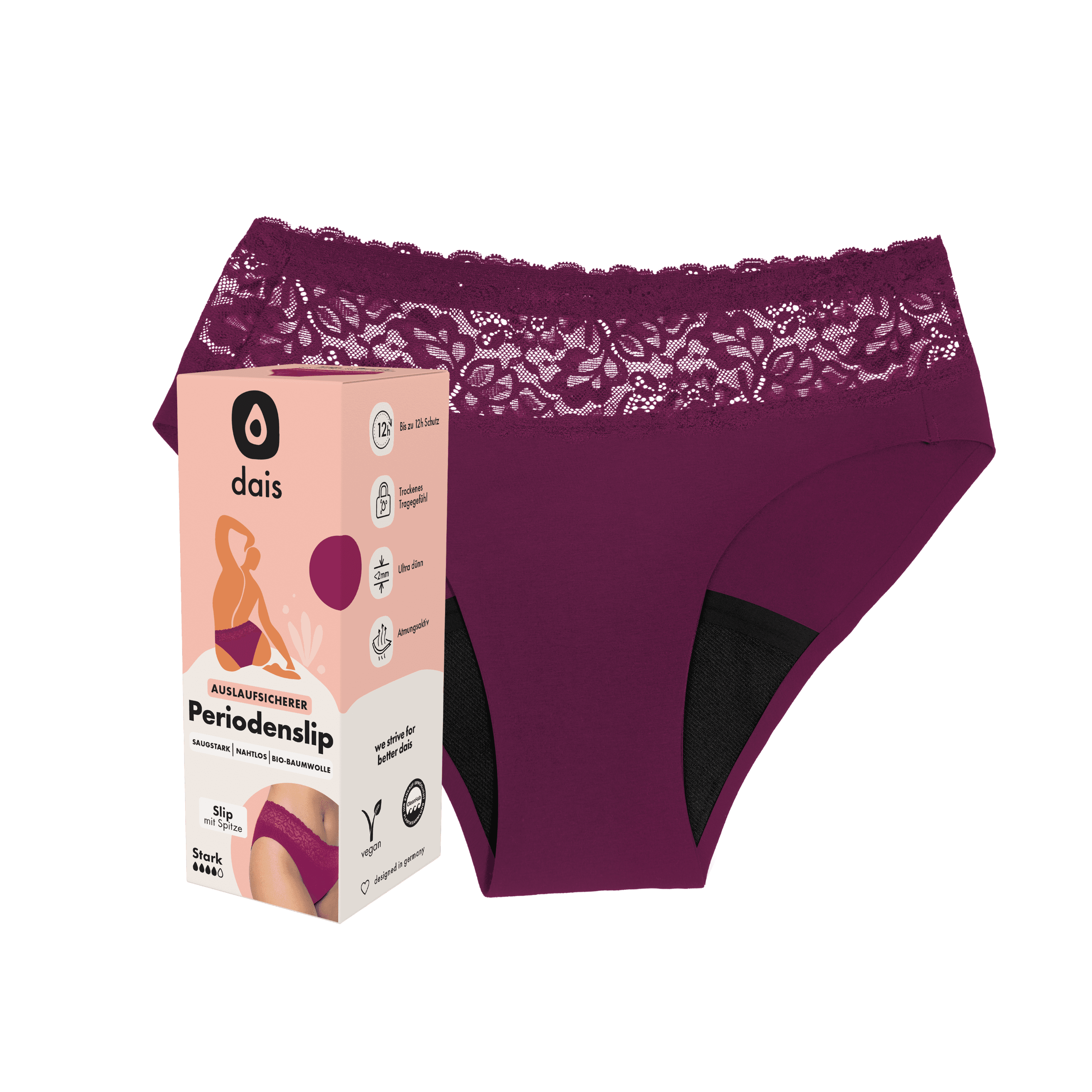 dais Periodenunterwäsche Slip mit Spitze