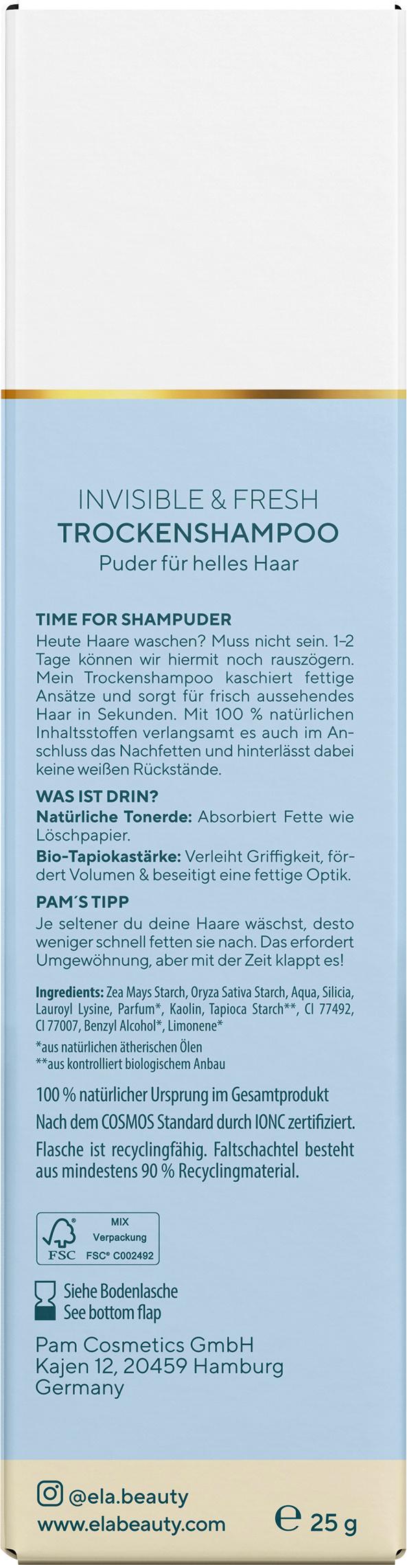 Produktbild ELA natural beauty Invisible&Fresh Trockenshampoo Puder helles Haar 2 von 2
