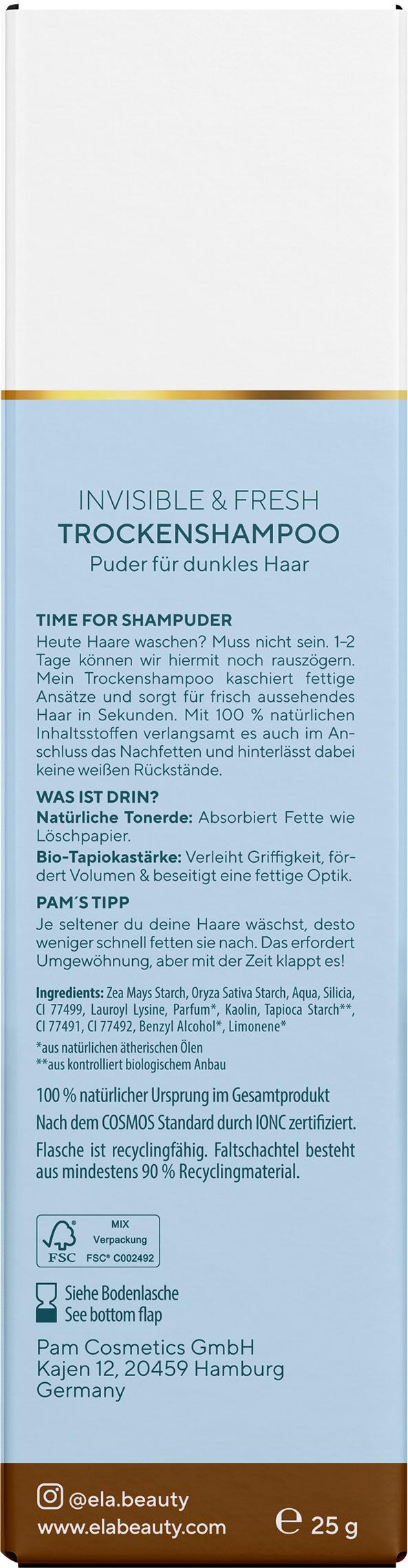 Produktbild ELA natural beauty Invisible&Fresh Trockenshampoo Puder dunkles Haar 2 von 2
