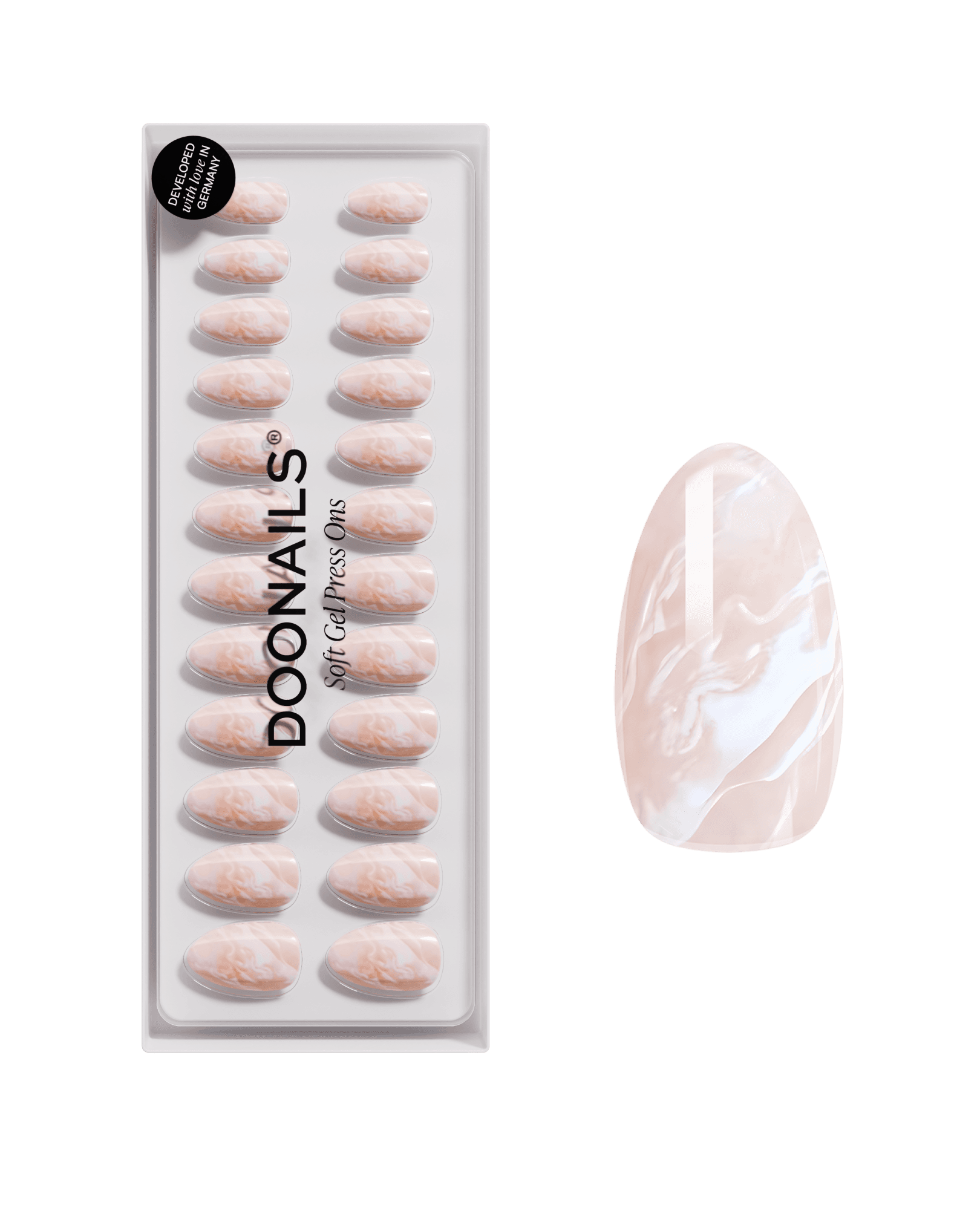 DOONAILS Soft Gel Press Ons Short Almond Nude Marble