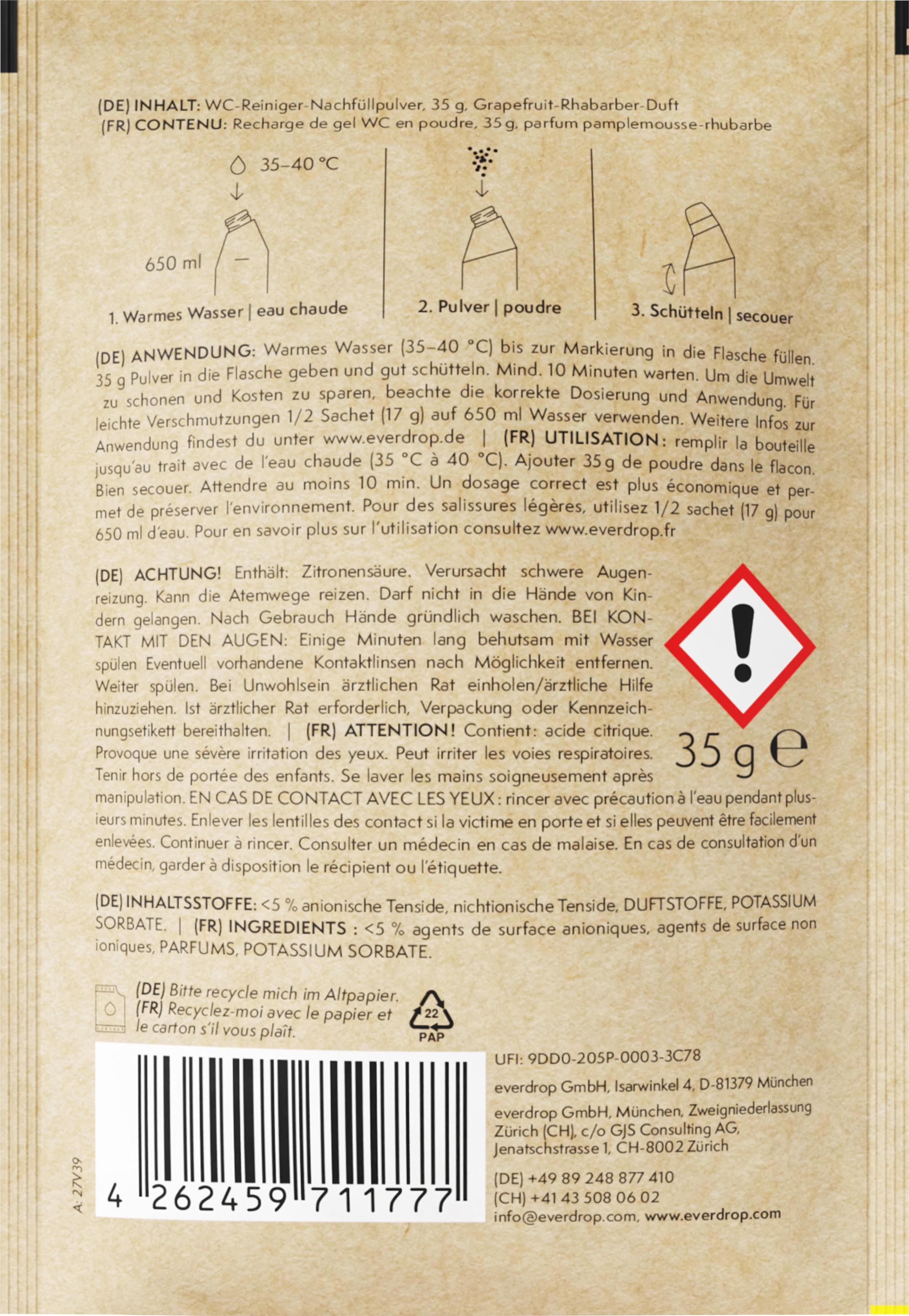 Produktbild everdrop WC Reiniger Nachfüllpulver 2 von 3