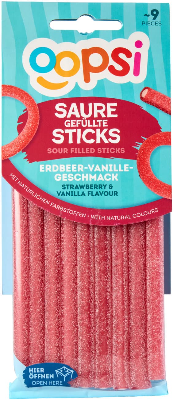 oopsi Saure gefüllte Sticks Erdbeer-Vanille