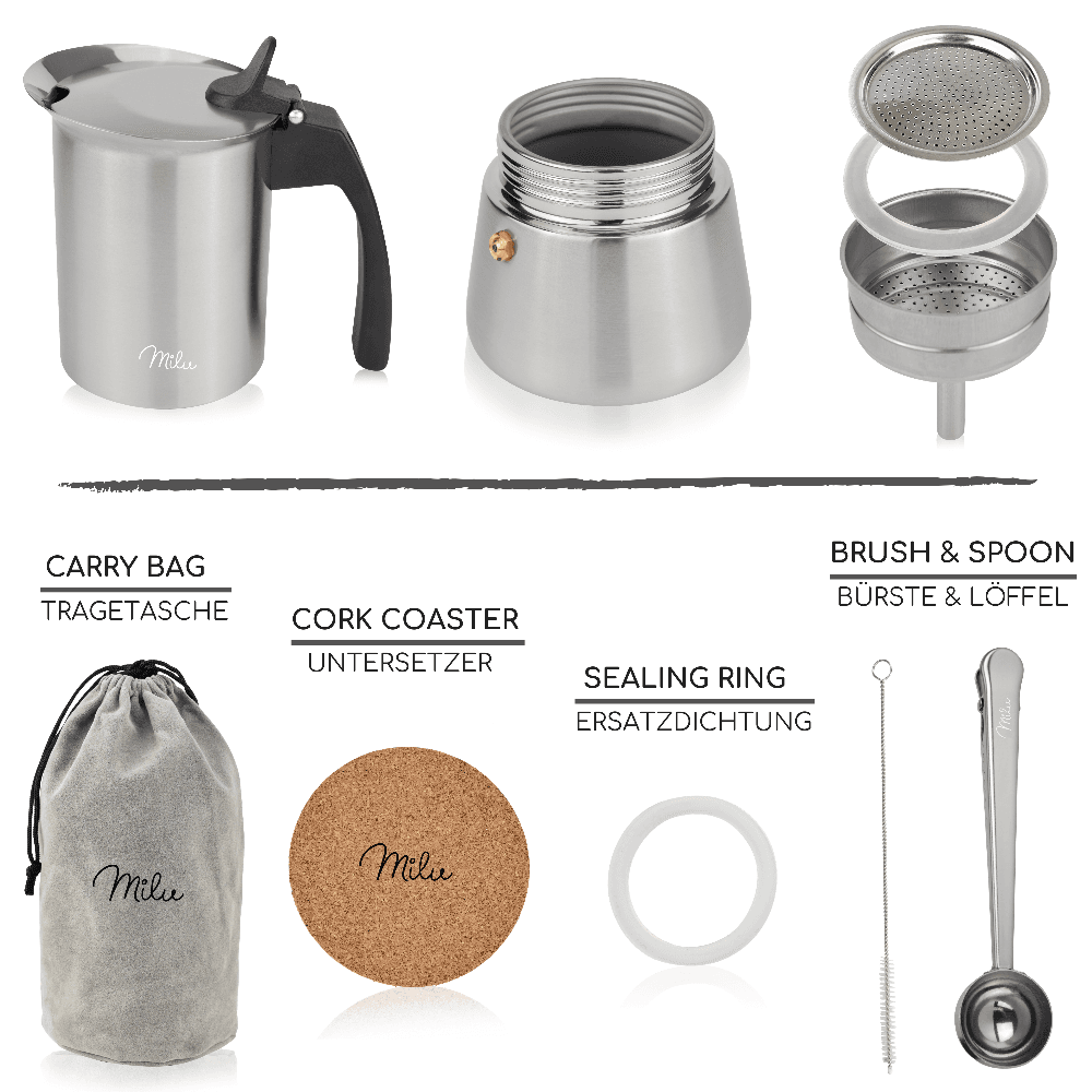 Produktbild Milu Edelstahl Induktion Espressokocher-Set 6-tlg. 4 von 5
