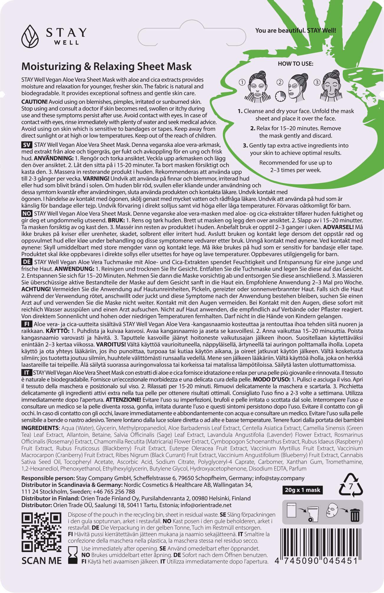 Produktbild STAY WELL Vegan sheet mask - ALOE 2 von 5