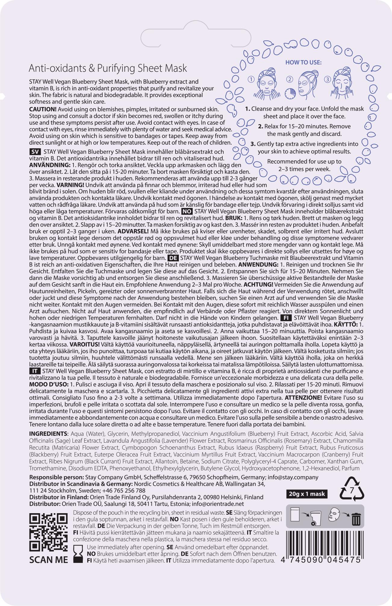 Produktbild STAY WELL Vegan sheet mask - BLUEBERRY 2 von 5