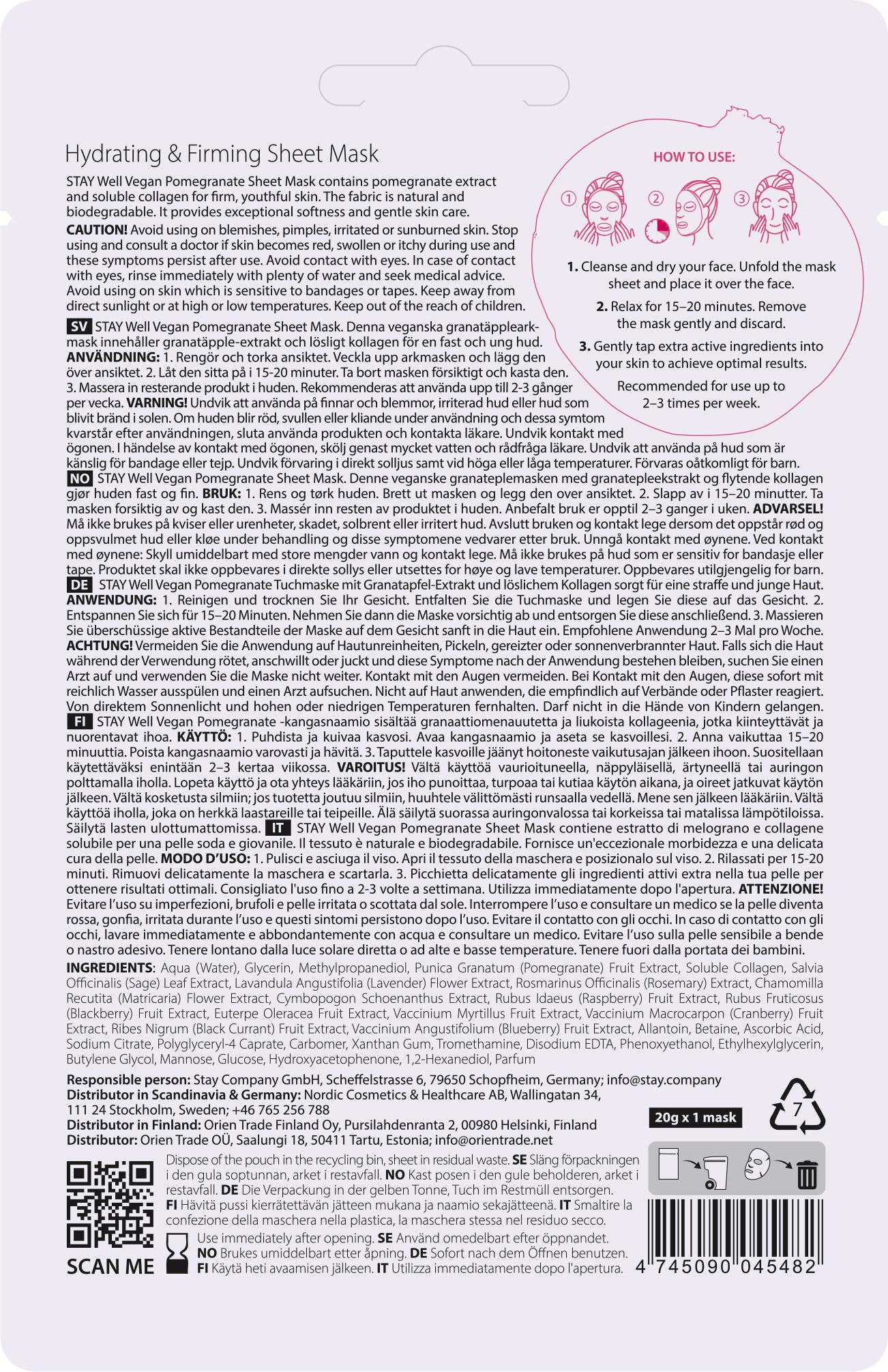 Produktbild STAY WELL  Vegan sheet mask - POMEGRANATE 2 von 6