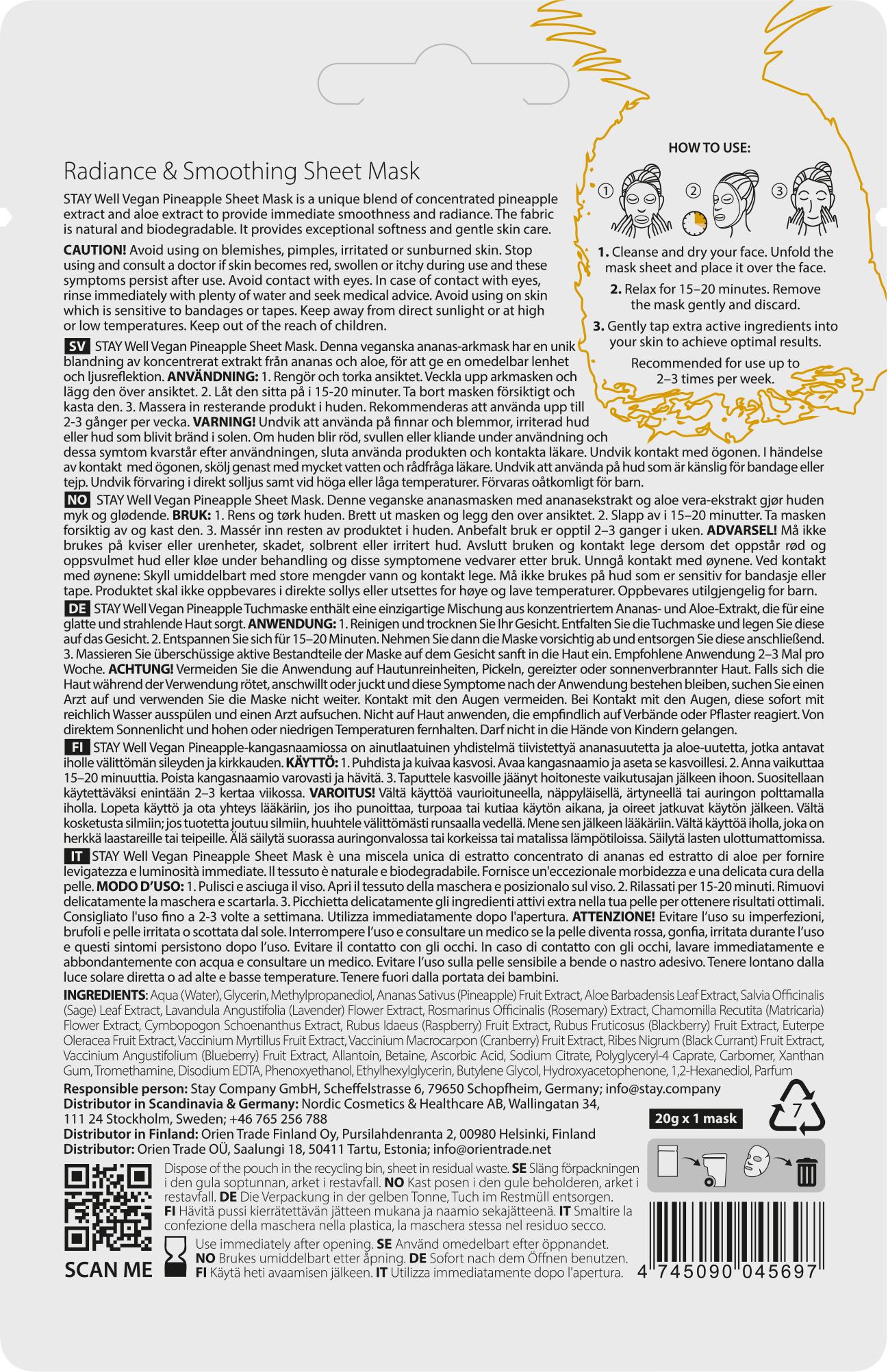 Produktbild STAY WELL Vegan sheet mask - PINEAPPLE 2 von 6