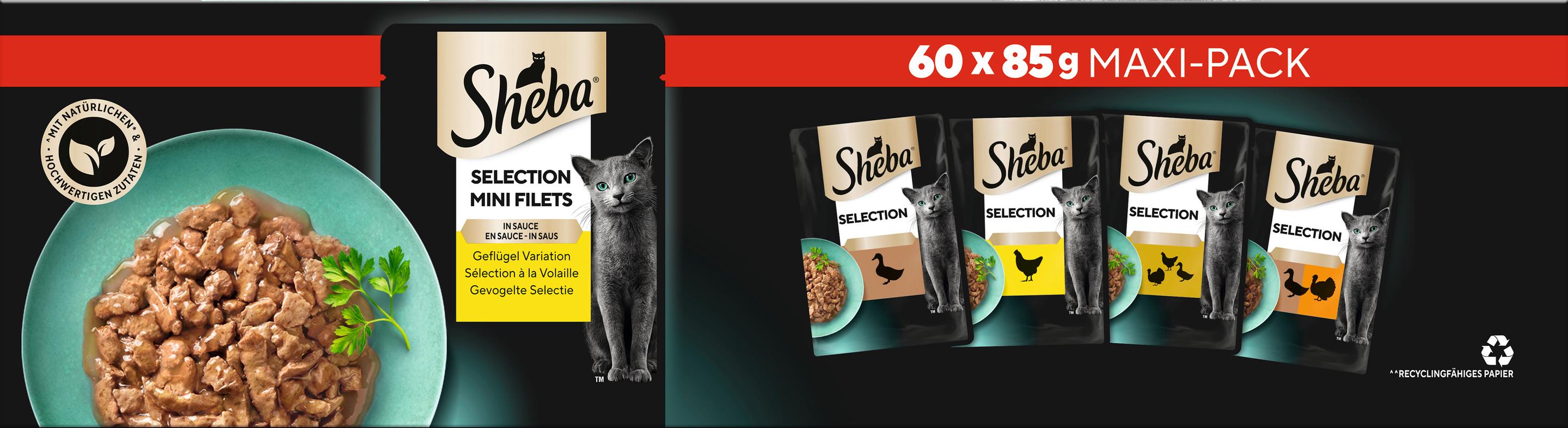 SHEBA® Maxi-Pack Selection Mini Filets in Sauce Geflügel Variation 60x85g