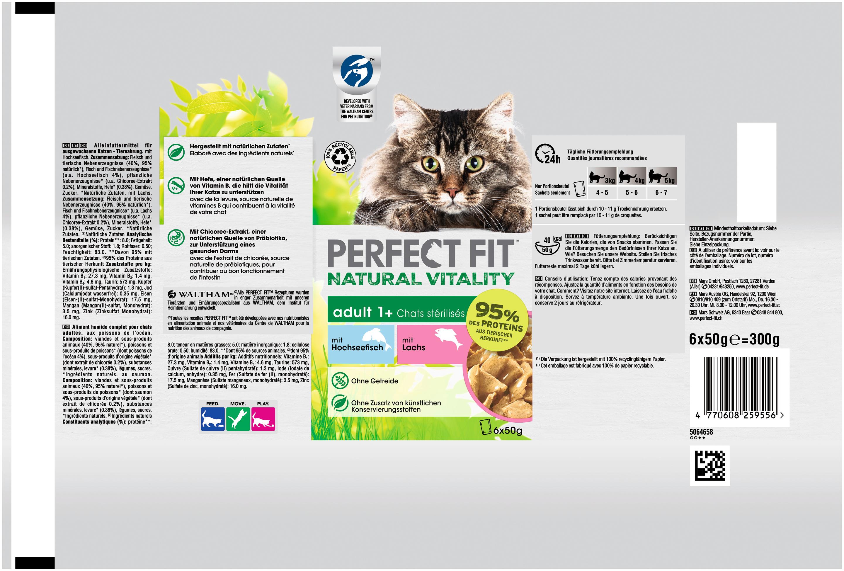 Produktbild PERFECT FIT™ Katze Portionsbeutel Natural Vitality Adult 1+ mit Hochseefisch und mit Lachs 6 x 50g Multipack 3 von 4